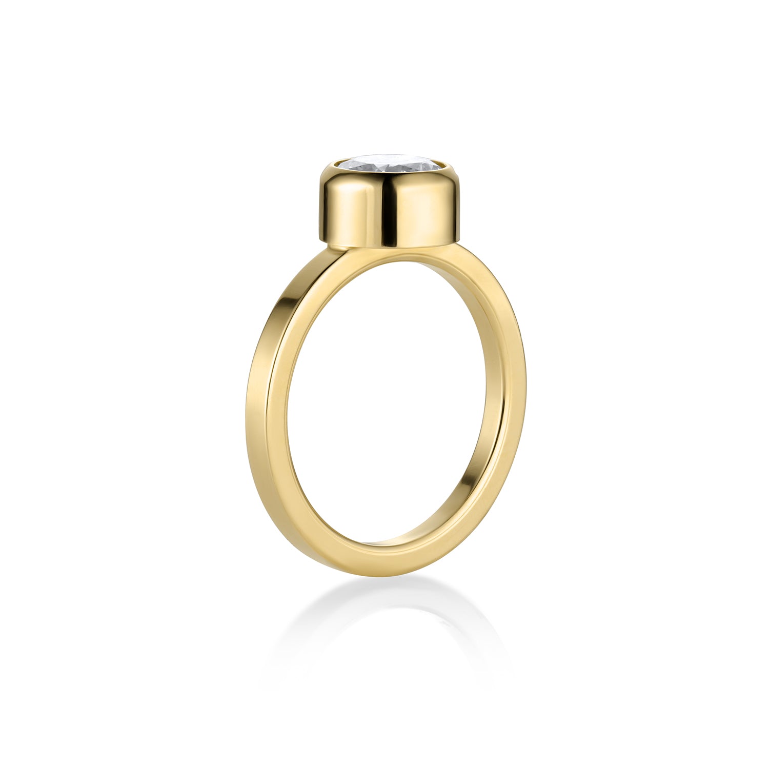 Gold ring with a diamond on a white background