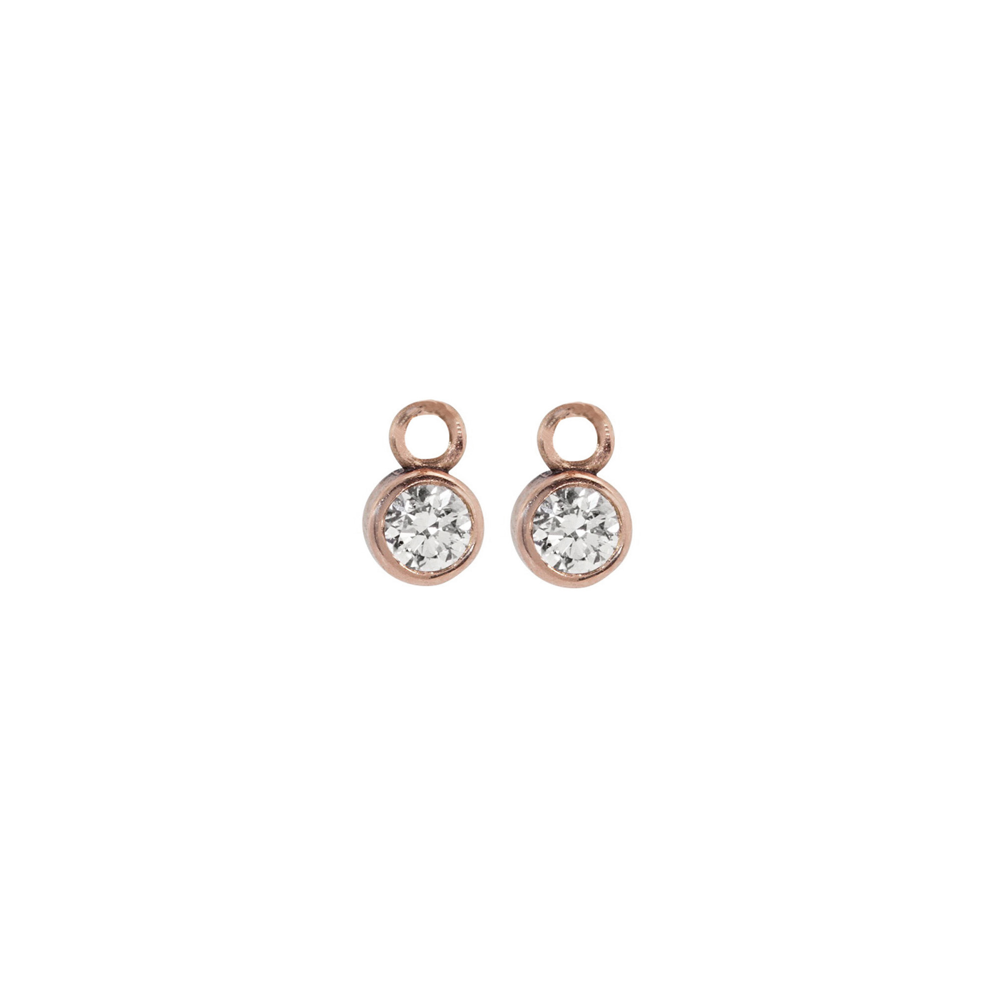 14k rose gold baby diamond bezel hoop charms on white background