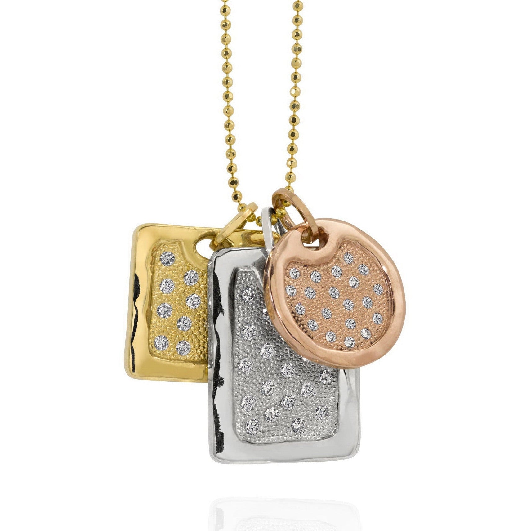 Dog Tag フレイムパターン Pendant チェーン付き 真鍮 DEFT 14k Gold Large Dog Tag | Bead Set Diamond Polished Edge Pendant