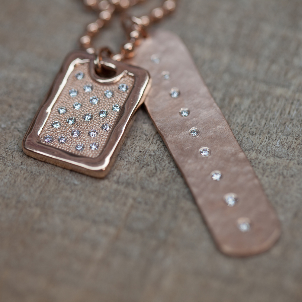 DEFT 14k Gold Large Dog Tag | Bead Set Diamond Polished Edge Pendant