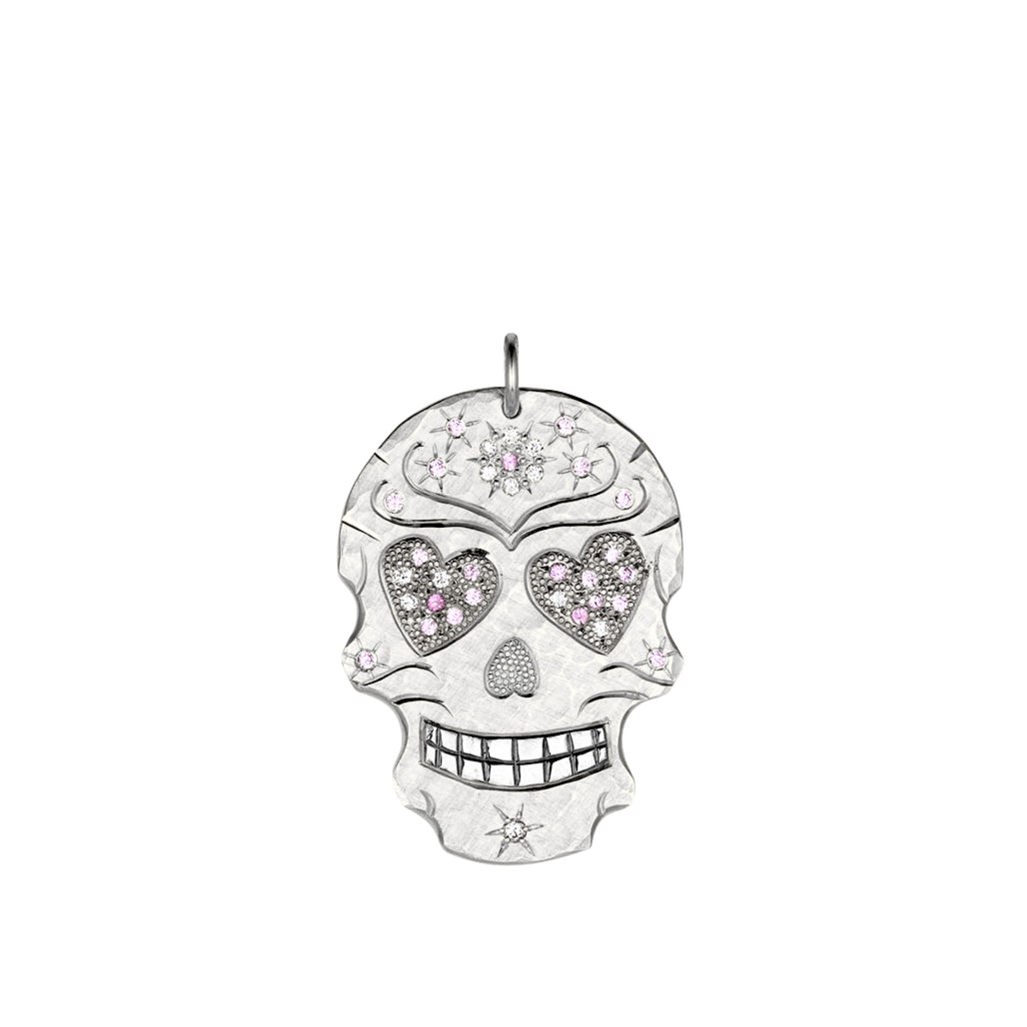Heart Eyes Sugar Skull Pink Sapphire & Diamond Pendant | Large | 14K Gold | Style Valentine