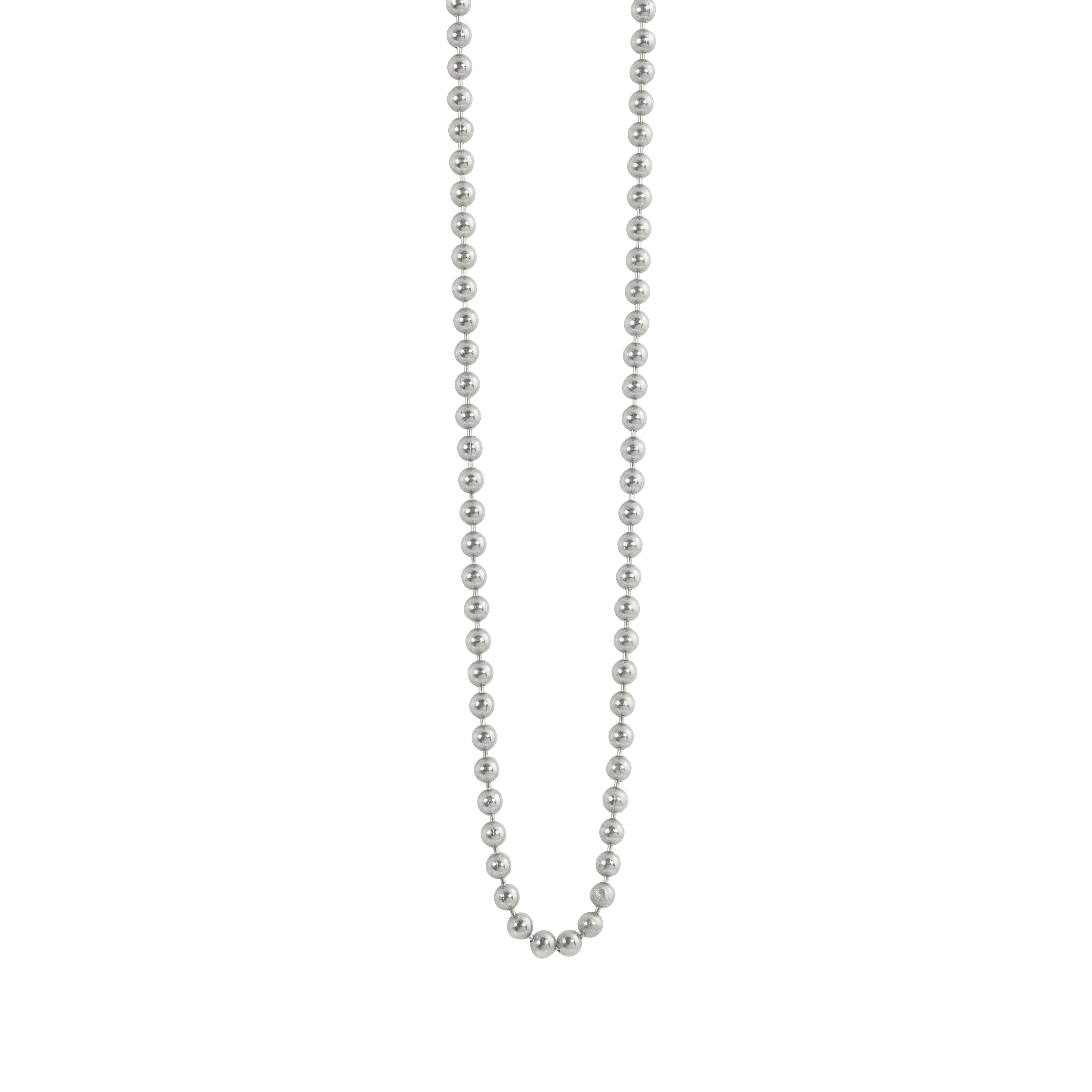 14k white gold beaded necklace chain medium weight on a white background