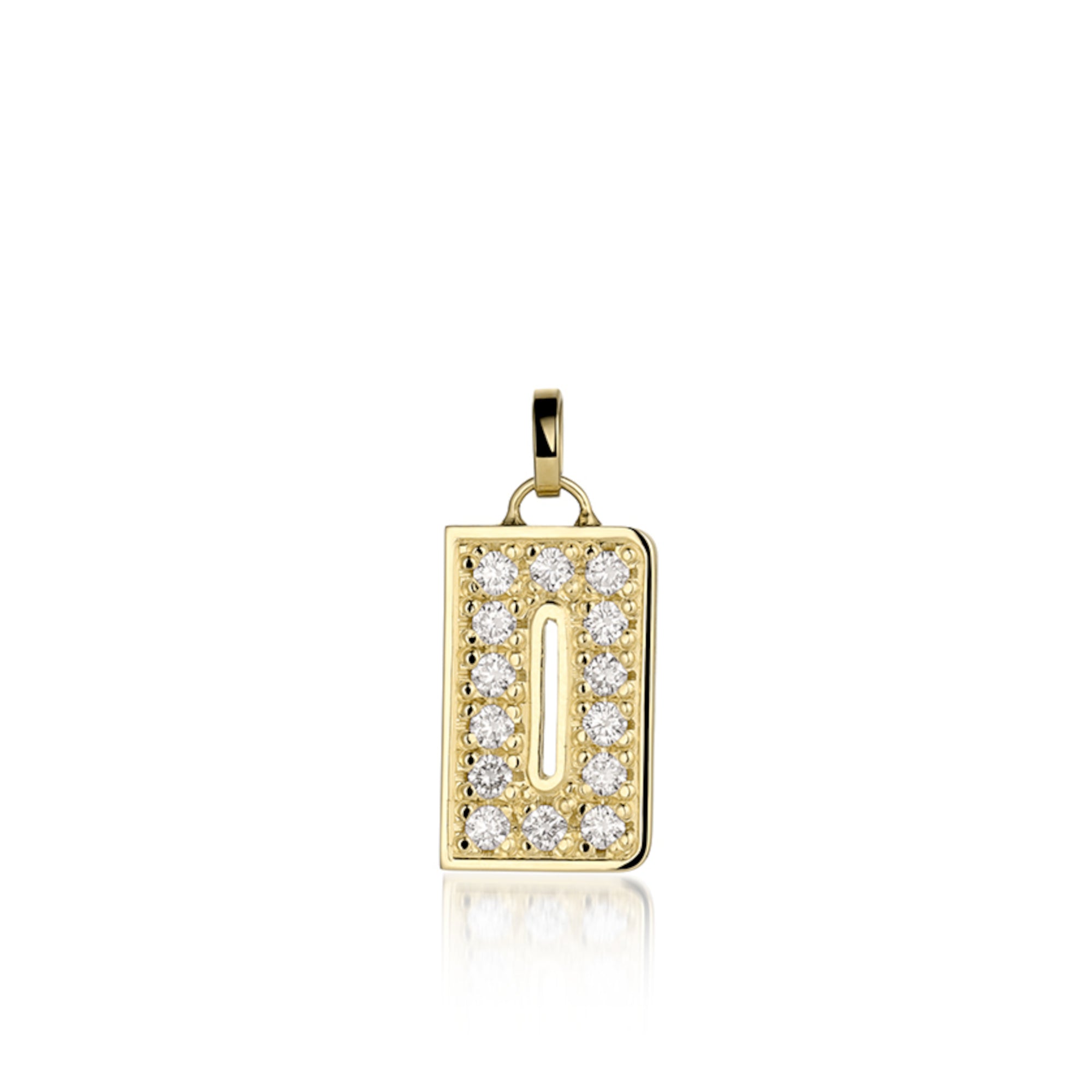 14k Gold necklace with a diamond-studded letter 'D' pendant on a white background. Shown pendant only on a white background.