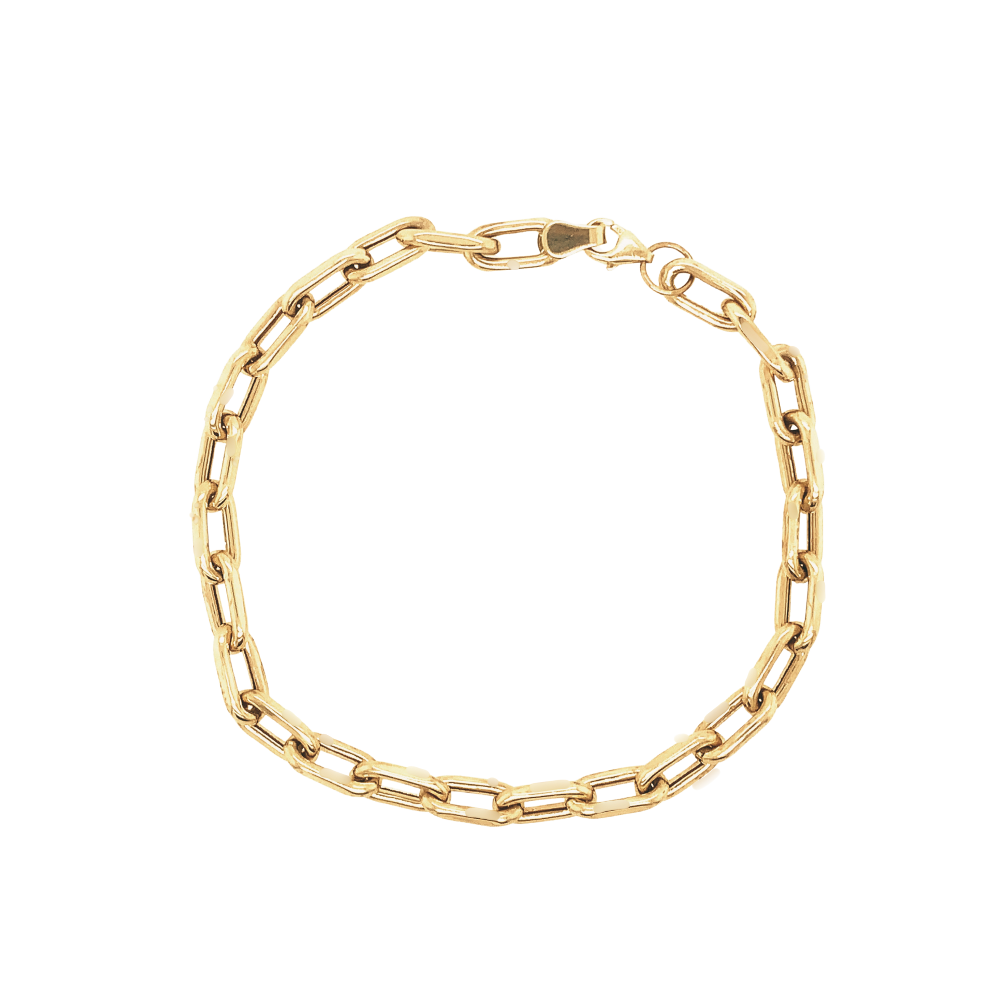 14k yellow gold 4.2mm mica thick paperclip link bracelet on white background