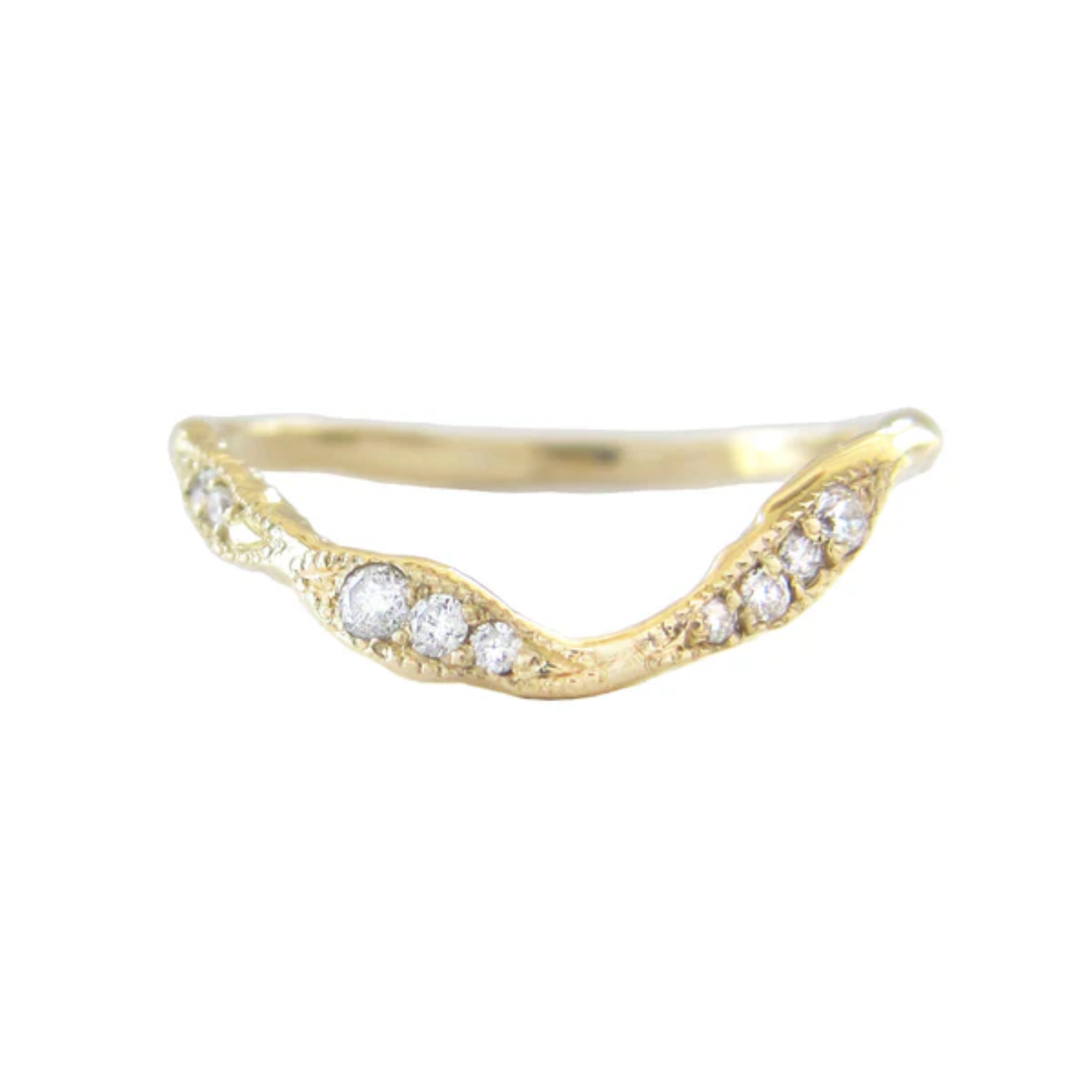 14k yellow gold lava ribbon ring by misa with white diamonds on white background