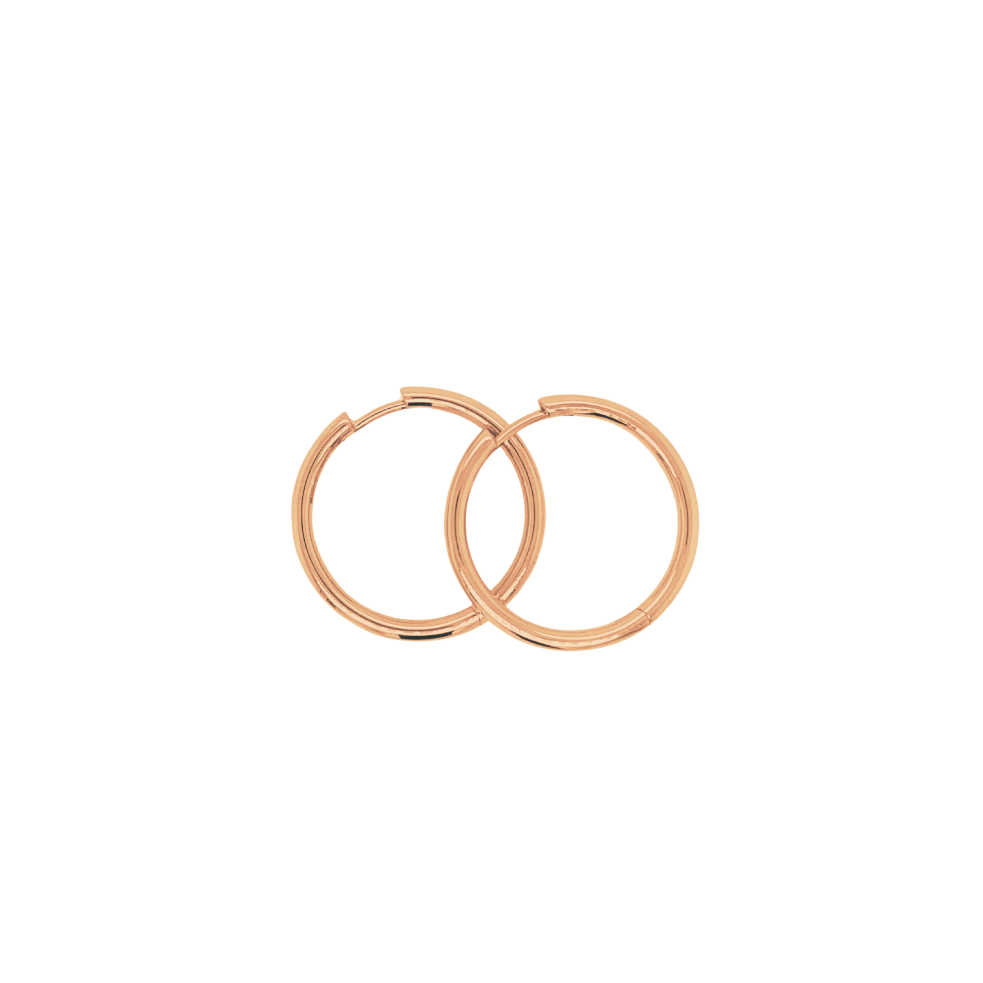 14k rose gold hinged hoop earrings on white background