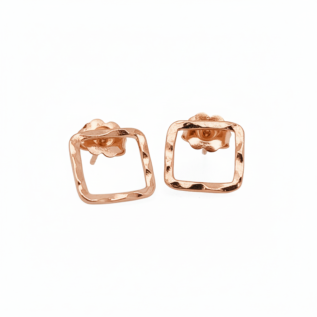 PESH Baby 14k Gold Hammered Open Square Stud Earrings