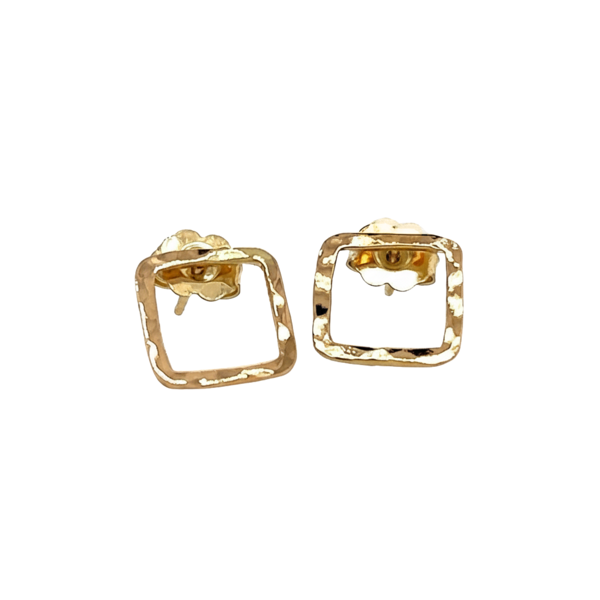 PESH Baby 14k Gold Hammered Open Square Stud Earrings