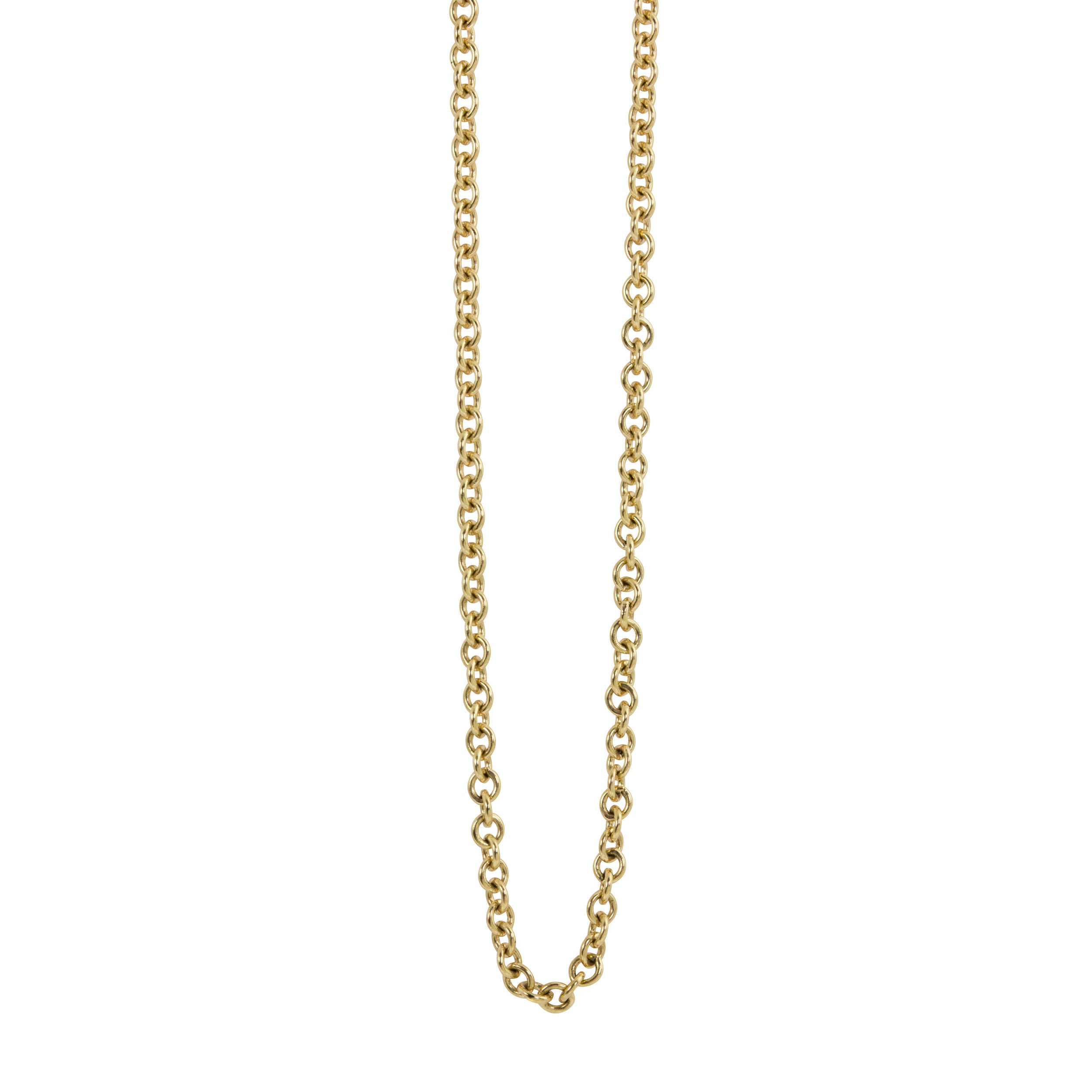 Yellow gold 2.2mm round link necklace chain on white background