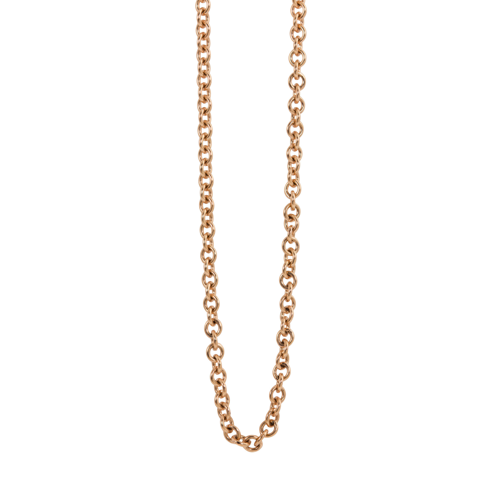 Rose gold round link necklace chain on white background