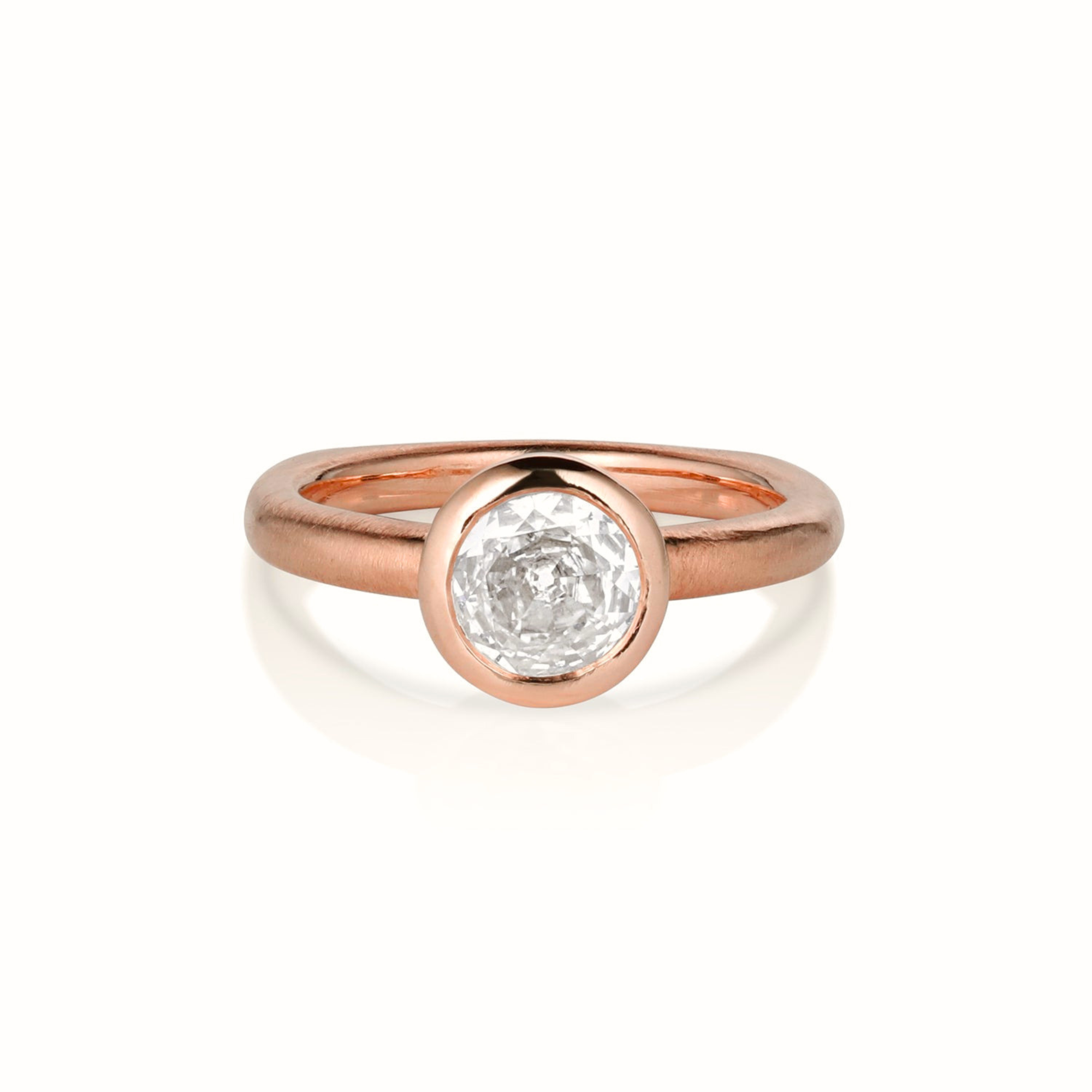 Lab-Grown Old European Cut Diamond Bezel Solitaire D-Shaped Band 14k Gold Engagement Ring | Style Olivia