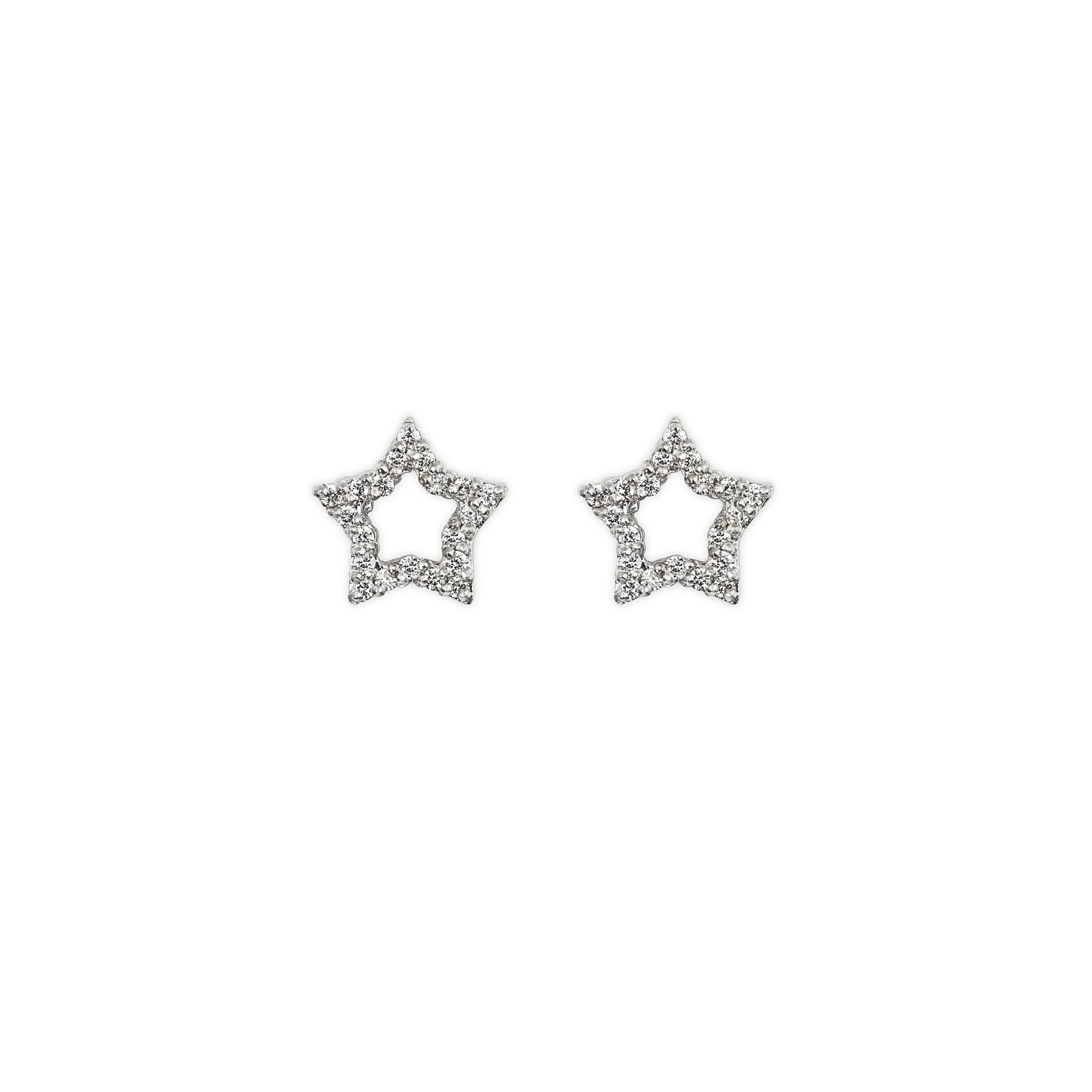 14k white gold pave set white diamond star charms on white background