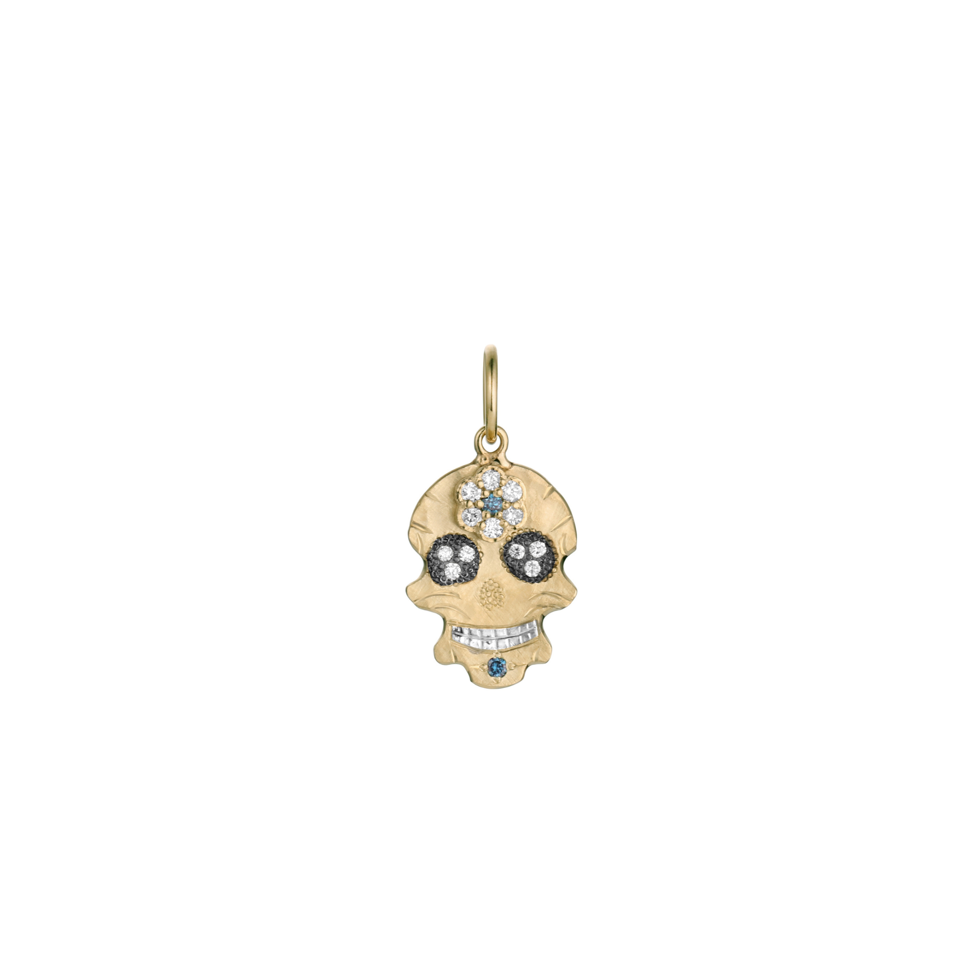 Sapphire Flower & Diamond Sugar Skull Pendant | Customizable | Petite | 14K Gold | Style Dahlia