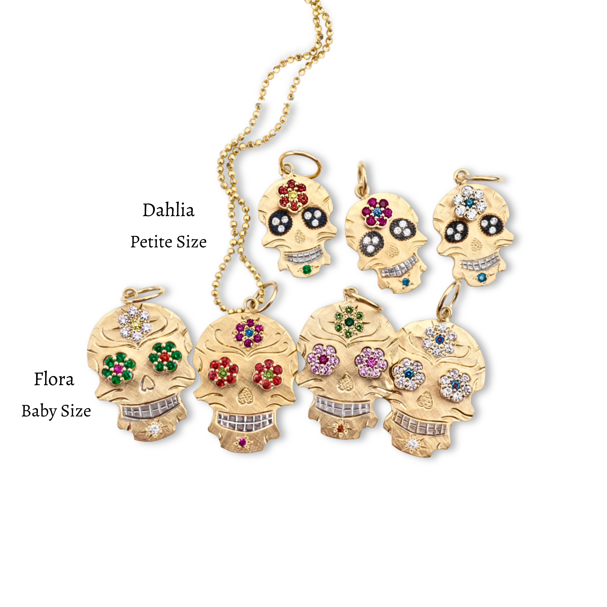 Floral Sugar Skull Gemstone Pendant | Customizable | Baby |  14K Gold | Style Flora