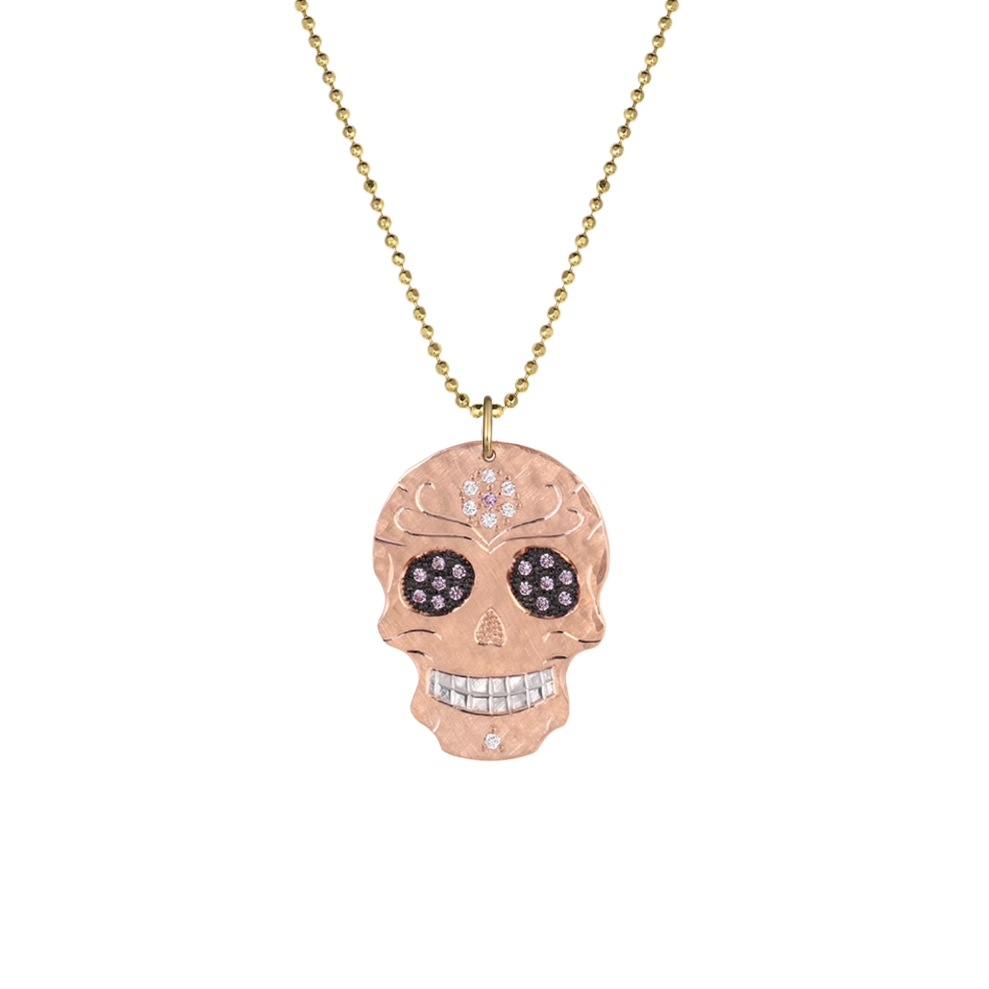 Diamond & Sapphire Flower Sugar Skull Pendant | Customizable | Small | 14K Gold | Style Maria