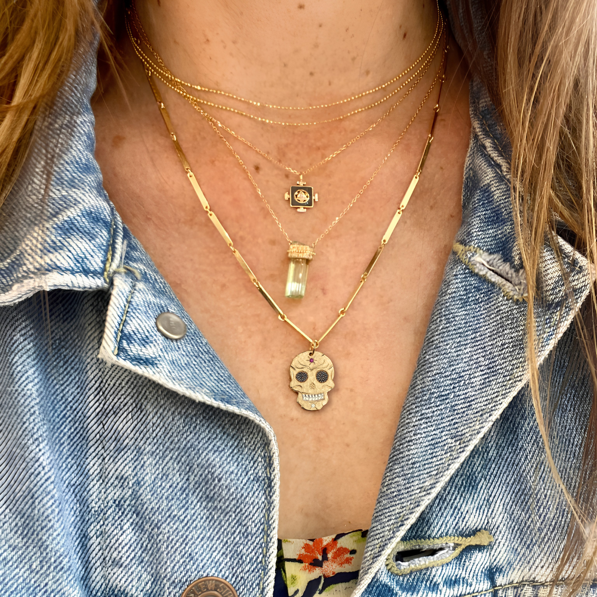 Diamond & Gemstone Sugar Skull Pendant | Customizable | Baby | 14K Gold | Style Ana