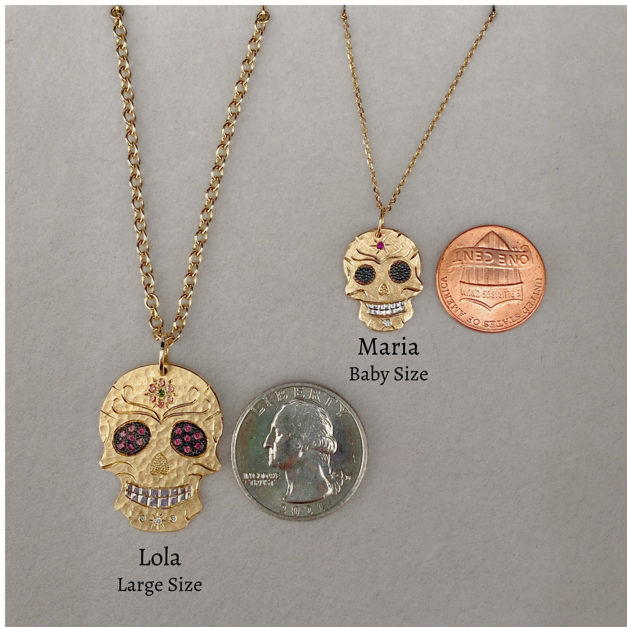 Diamond & Gemstone Sugar Skull Pendant | Customizable | Baby | 14K Gold | Style Ana