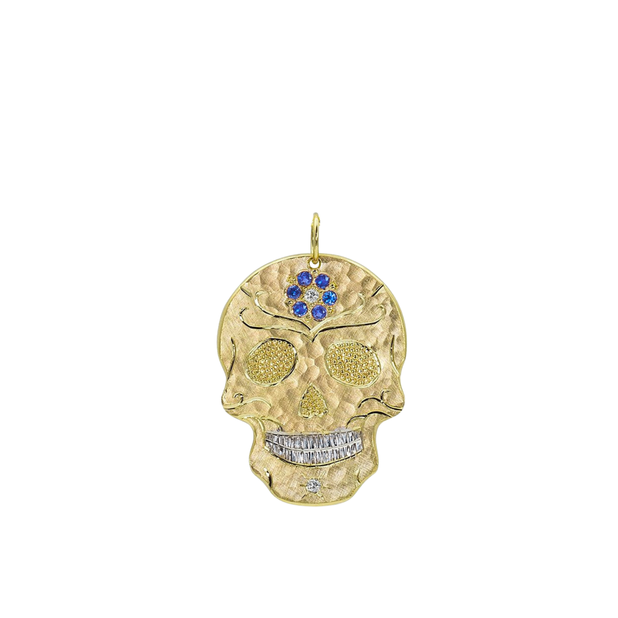 Gemstone Flower & Diamond Sugar Skull Pendant | Customizable | Medium | 14K Gold | Style Luana