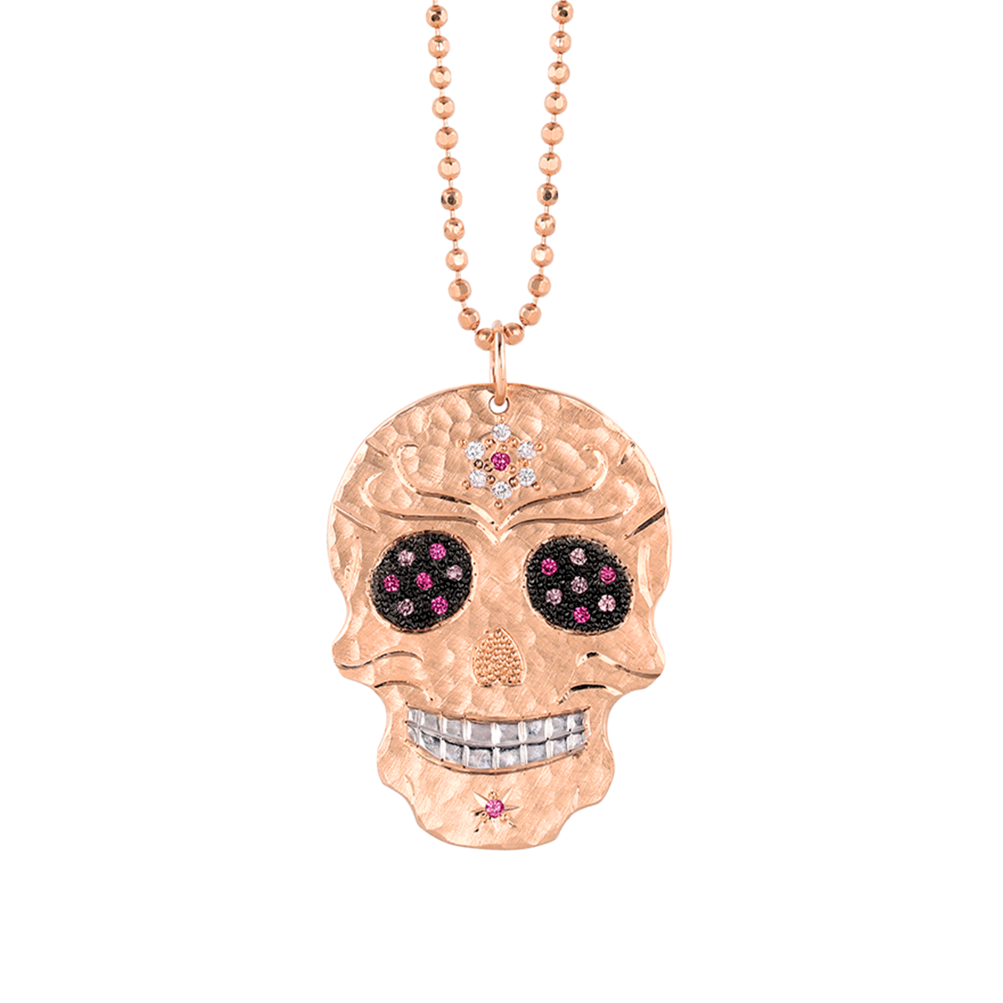 Gemstone Flower & Diamond Sugar Skull Pendant | Customizable | Large | 14K Gold | Style Lola