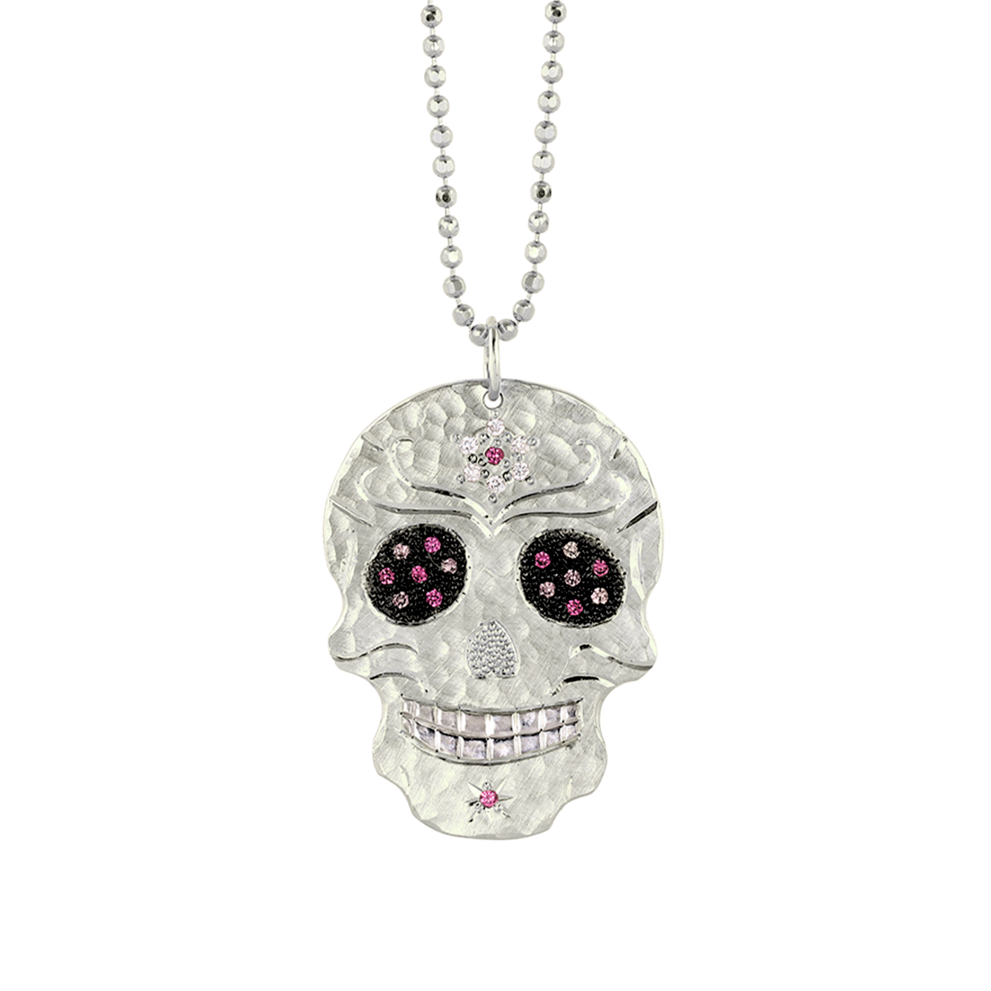 Gemstone Flower & Diamond Sugar Skull Pendant | Customizable | Large | 14K Gold | Style Lola