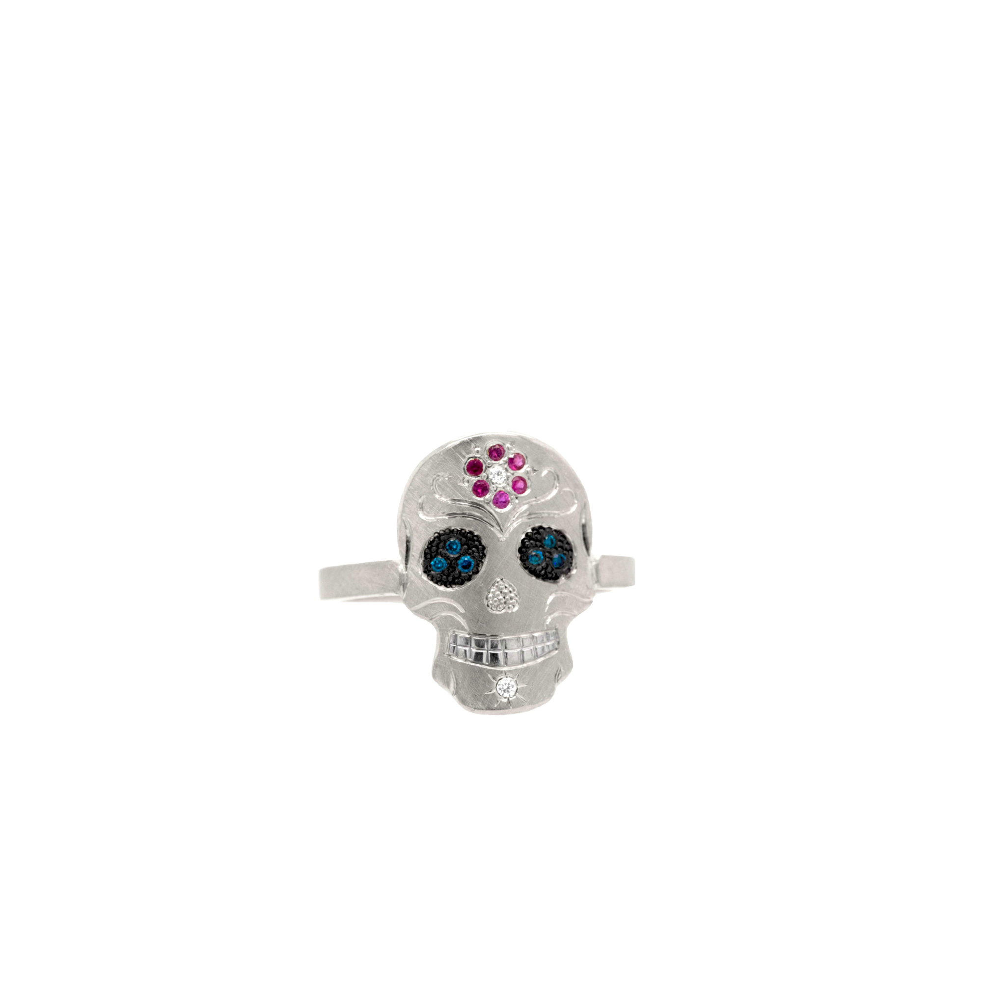 Sapphire Flower & Diamond Sugar Skull Ring | Customizable | Baby | 14K Gold | Style Catrina