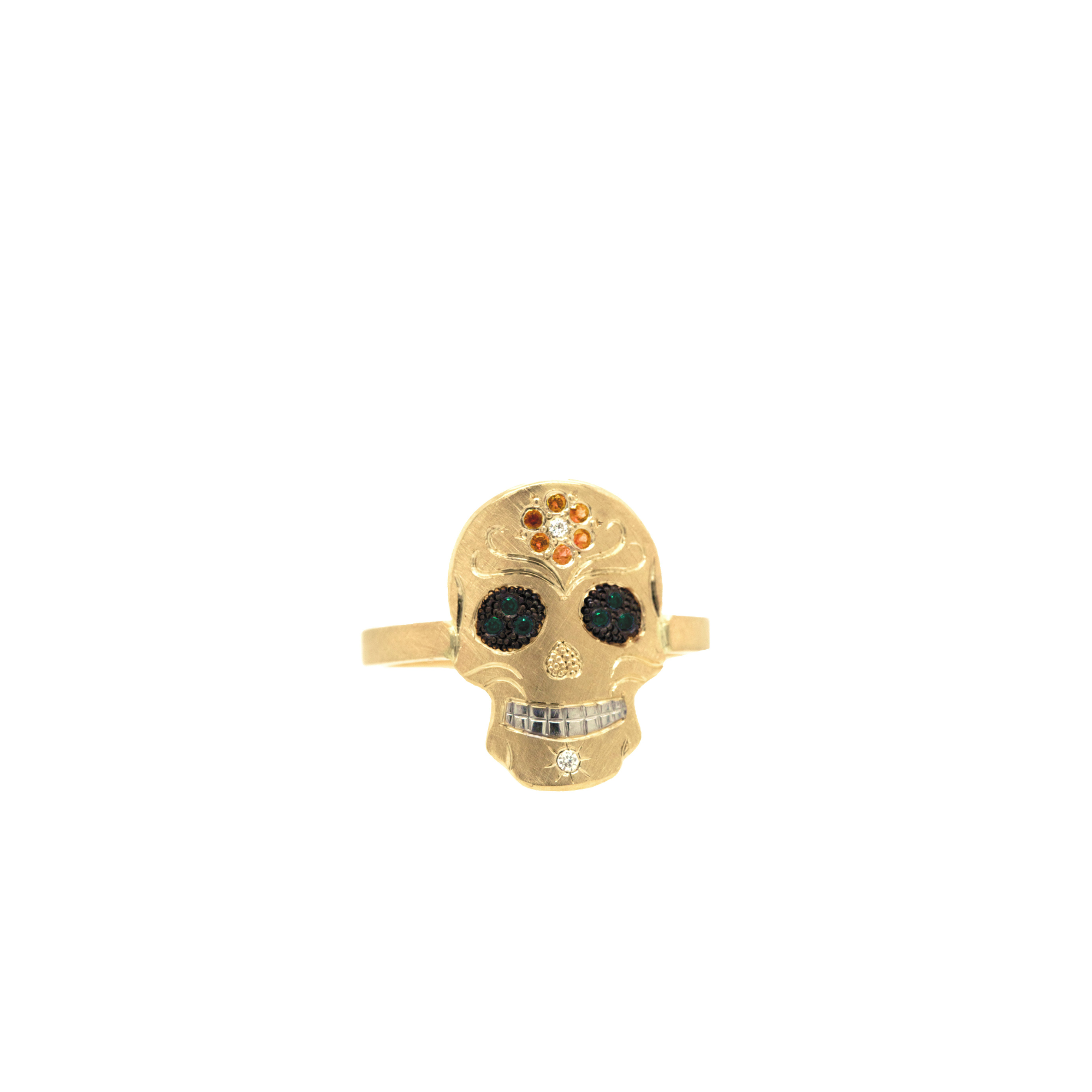 Sapphire Flower & Diamond Sugar Skull Ring | Customizable | Baby | 14K Gold | Style Catrina