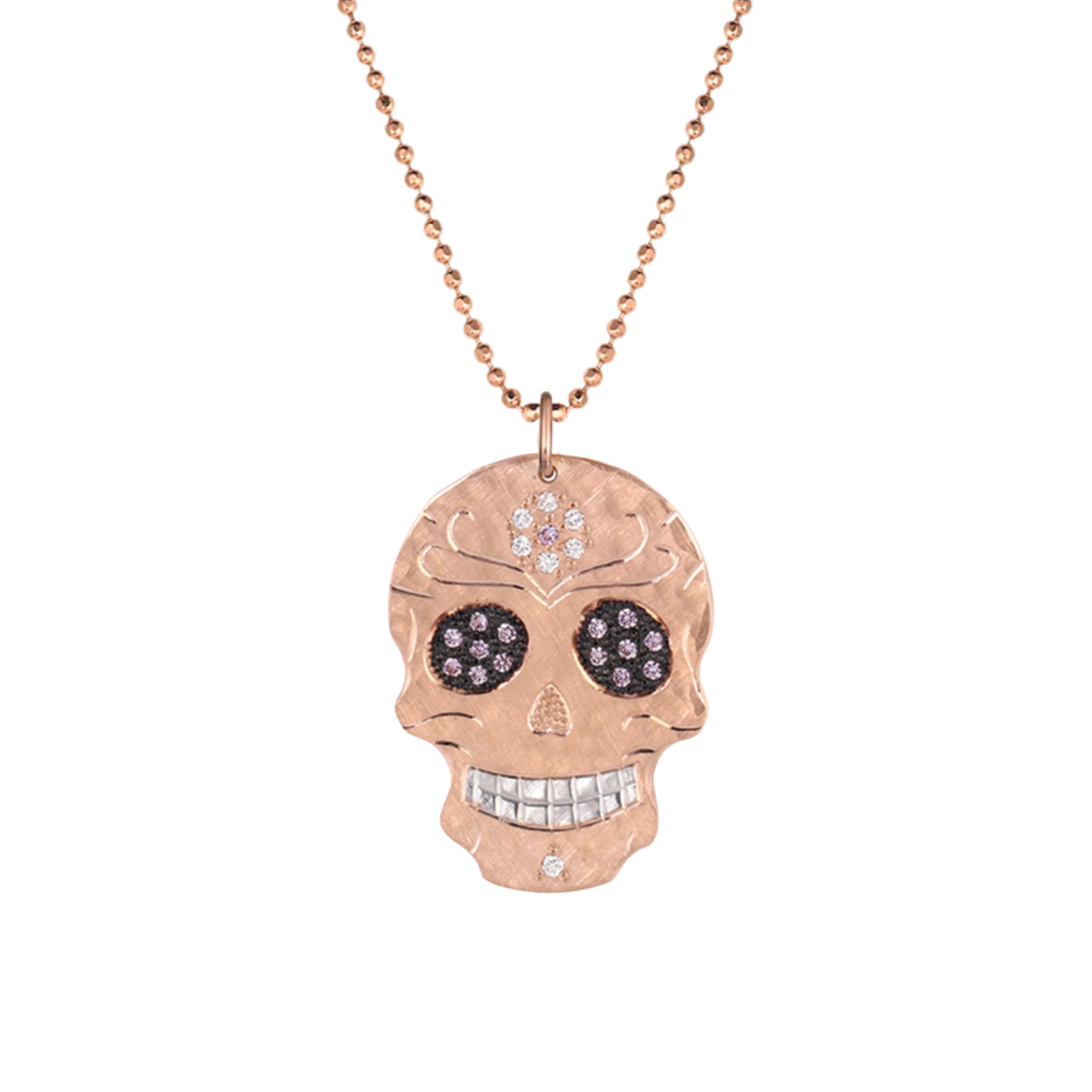 Diamond Eyes & Gemstone Flower Sugar Skull Pendant | Customizable | Medium | 14K Gold | Style Paloma