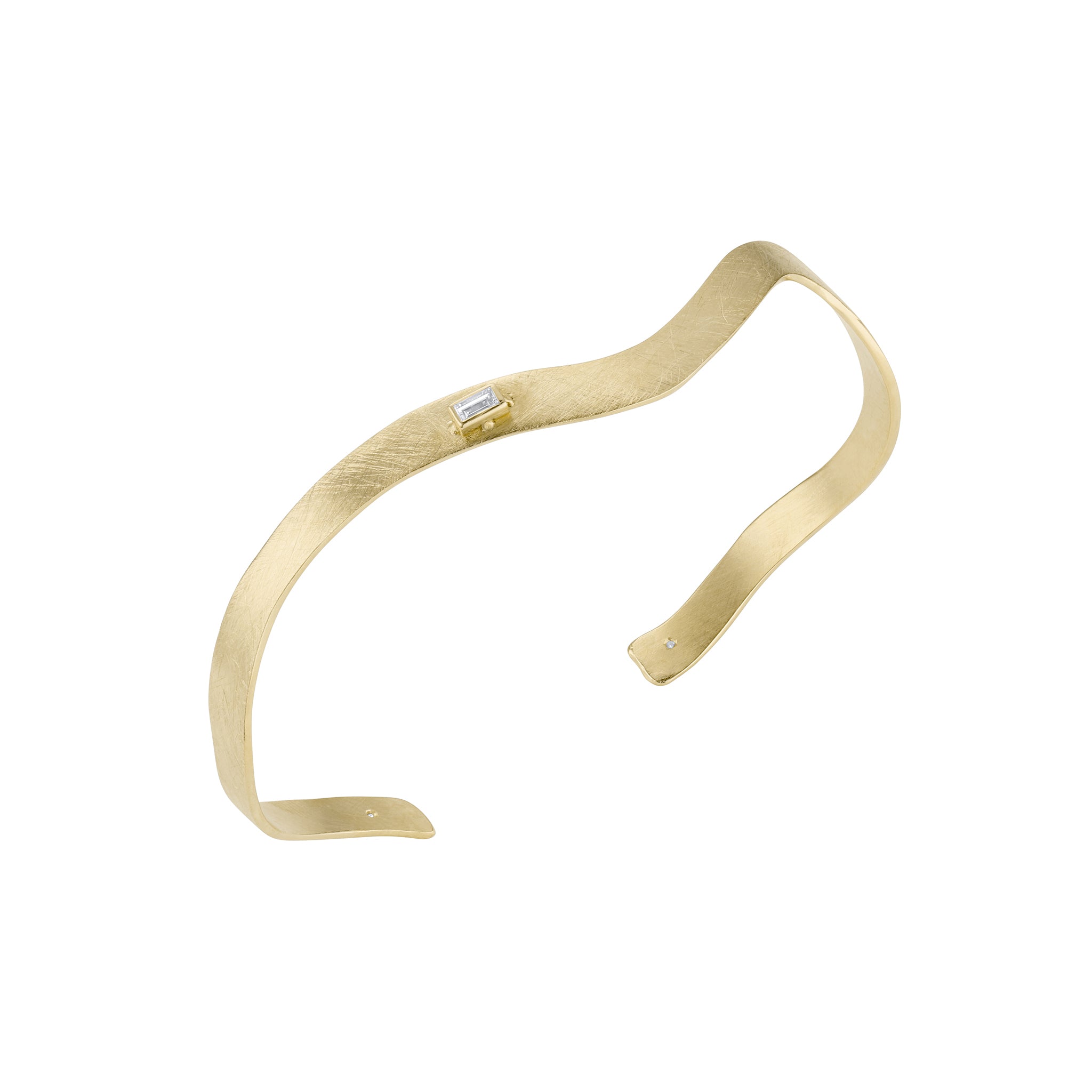 14k gold open cuff bracelet showing fluid wavy silhouette