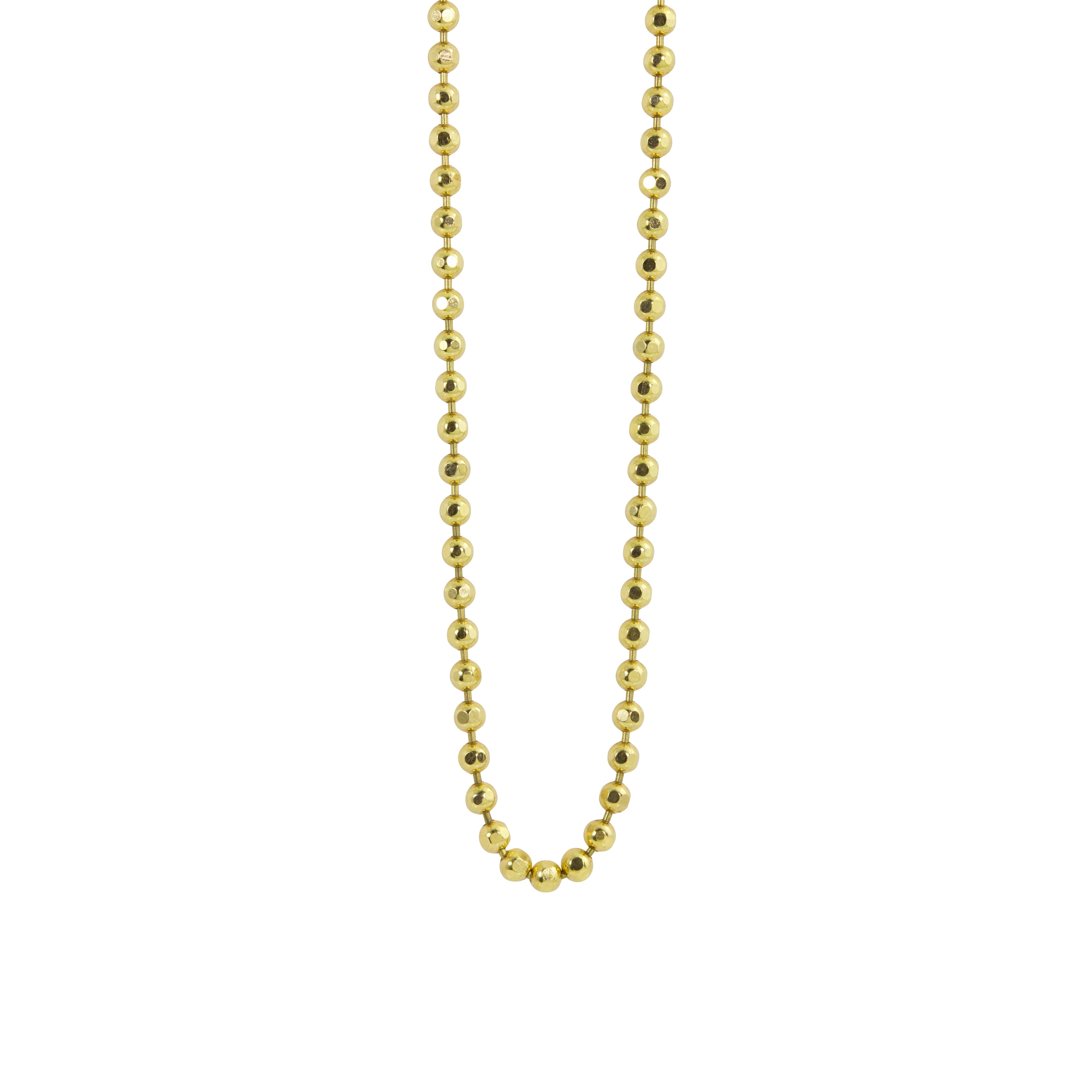 14k yellow gold 1.8mm diamond cut ball chain bead chain on white background