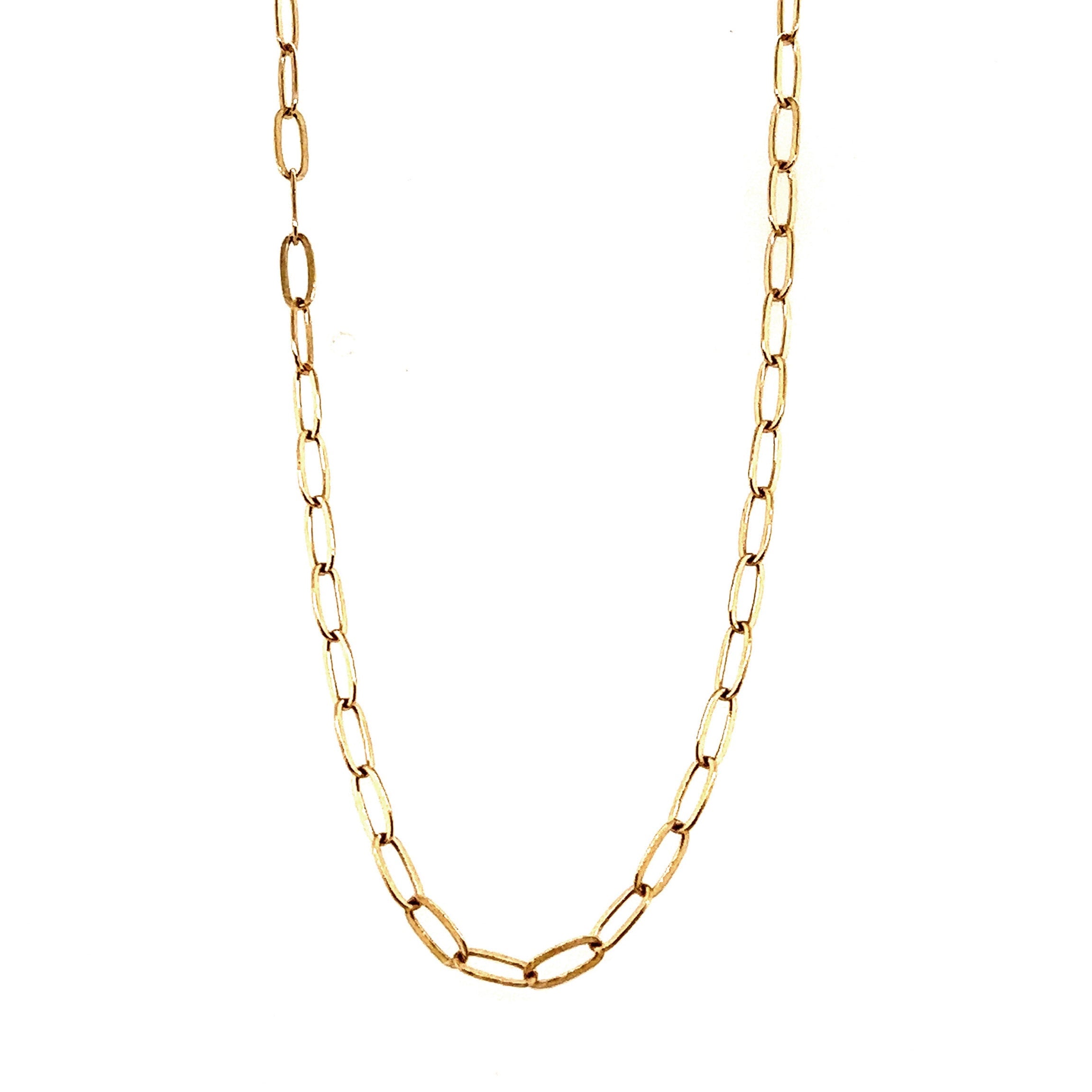 14k gold paperclip chain necklace, 2.0mm width, solid gold, modern handcrafted layering necklace against a white backdrop. 