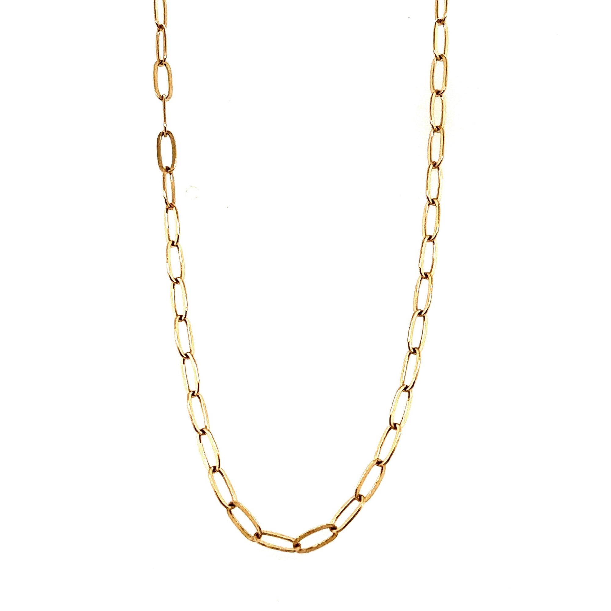 14k gold paperclip chain necklace, 2.0mm width, solid gold, modern handcrafted layering necklace against a white backdrop. 