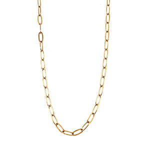 14k gold paperclip chain necklace, 2.0mm width, solid gold, modern handcrafted layering necklace against a white backdrop. 