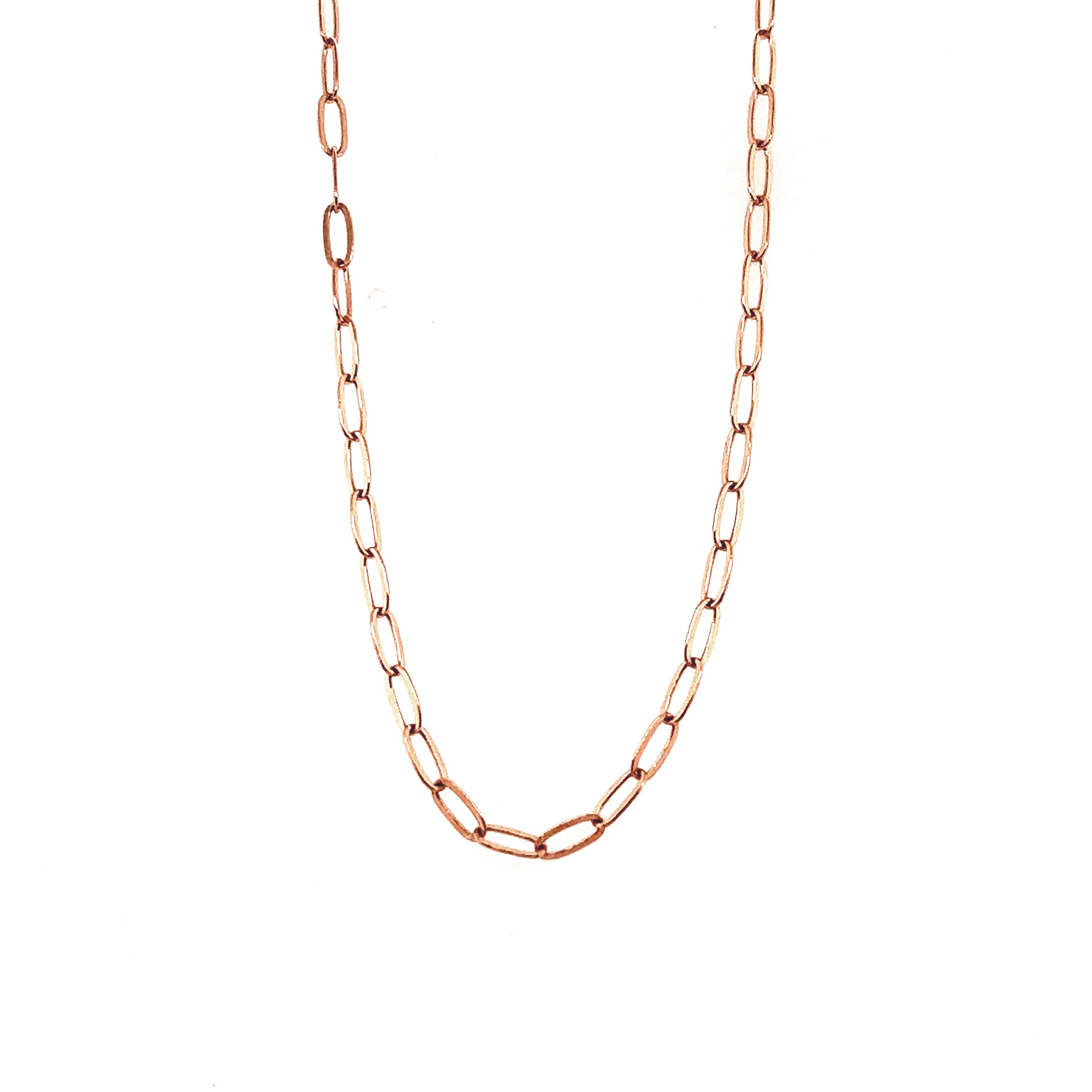 14k gold paperclip chain necklace, 2.0mm width, solid gold, modern handcrafted layering necklace on a white backdrop