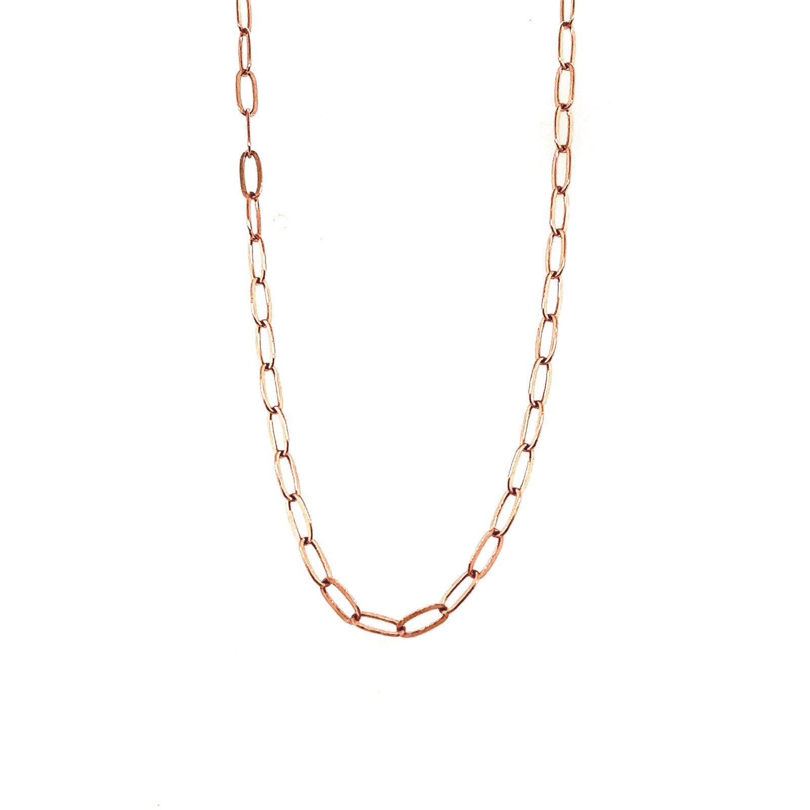 14k gold paperclip chain necklace, 2.0mm width, solid gold, modern handcrafted layering necklace against a white backdrop. 