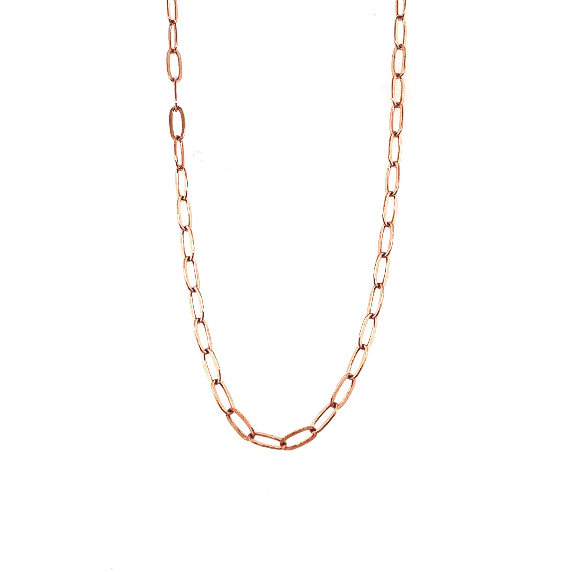 14k gold paperclip chain necklace, 2.0mm width, solid gold, modern handcrafted layering necklace against a white backdrop. 