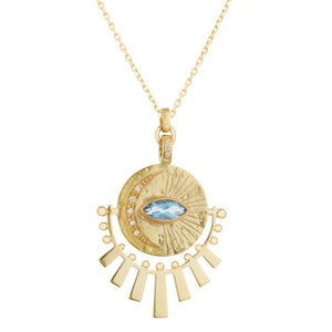 Celine Daoust Aquamarine and Diamond Sun Beams Medal Necklace