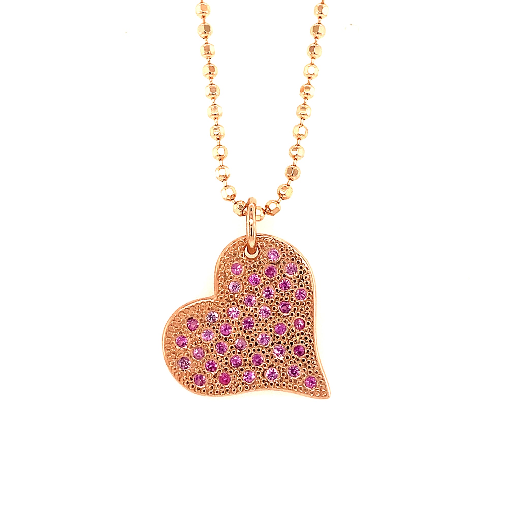 14k rose gold medium LAVA heart with light pink sapphires