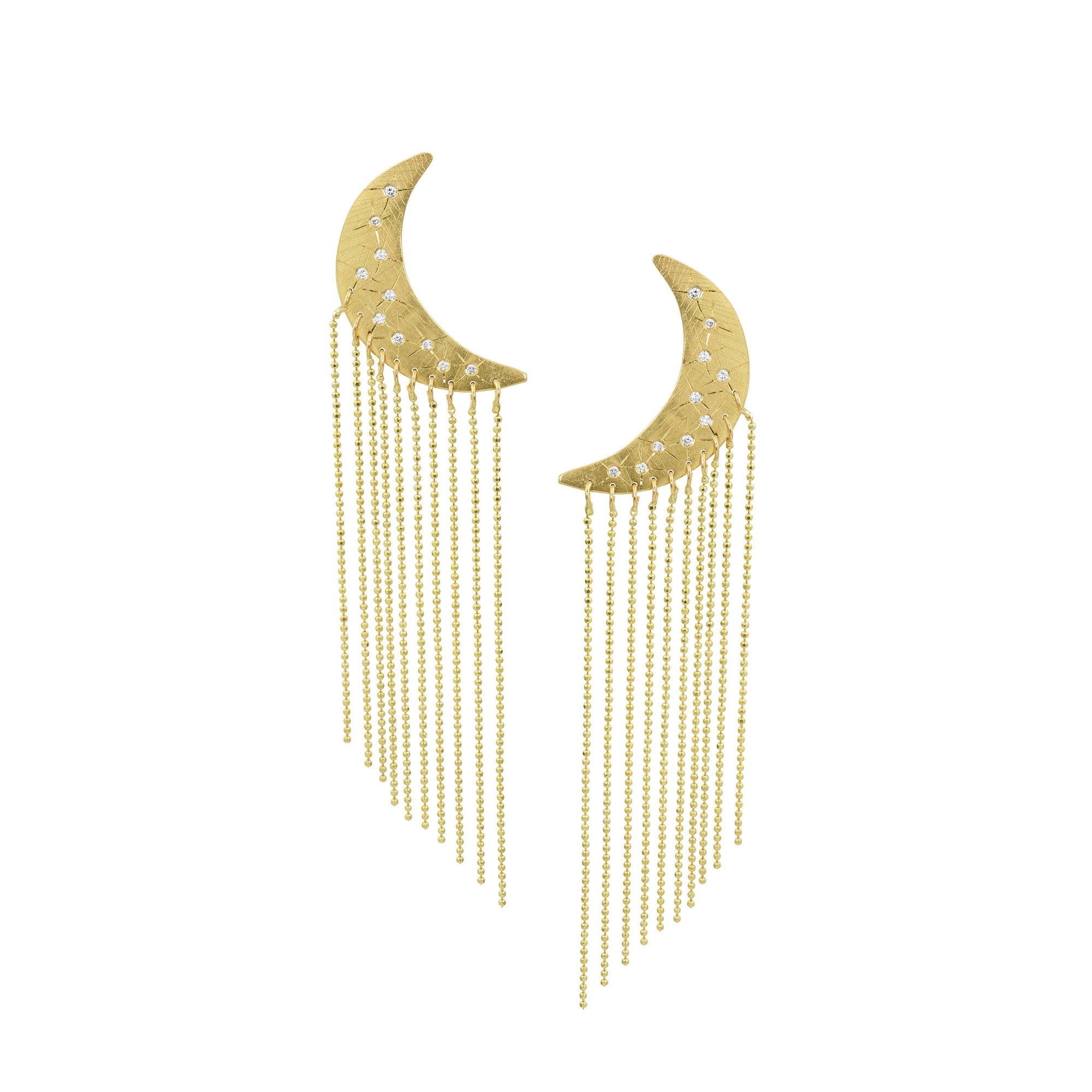 14k yellow gold medium ALDA moon post earrings with chain fringe