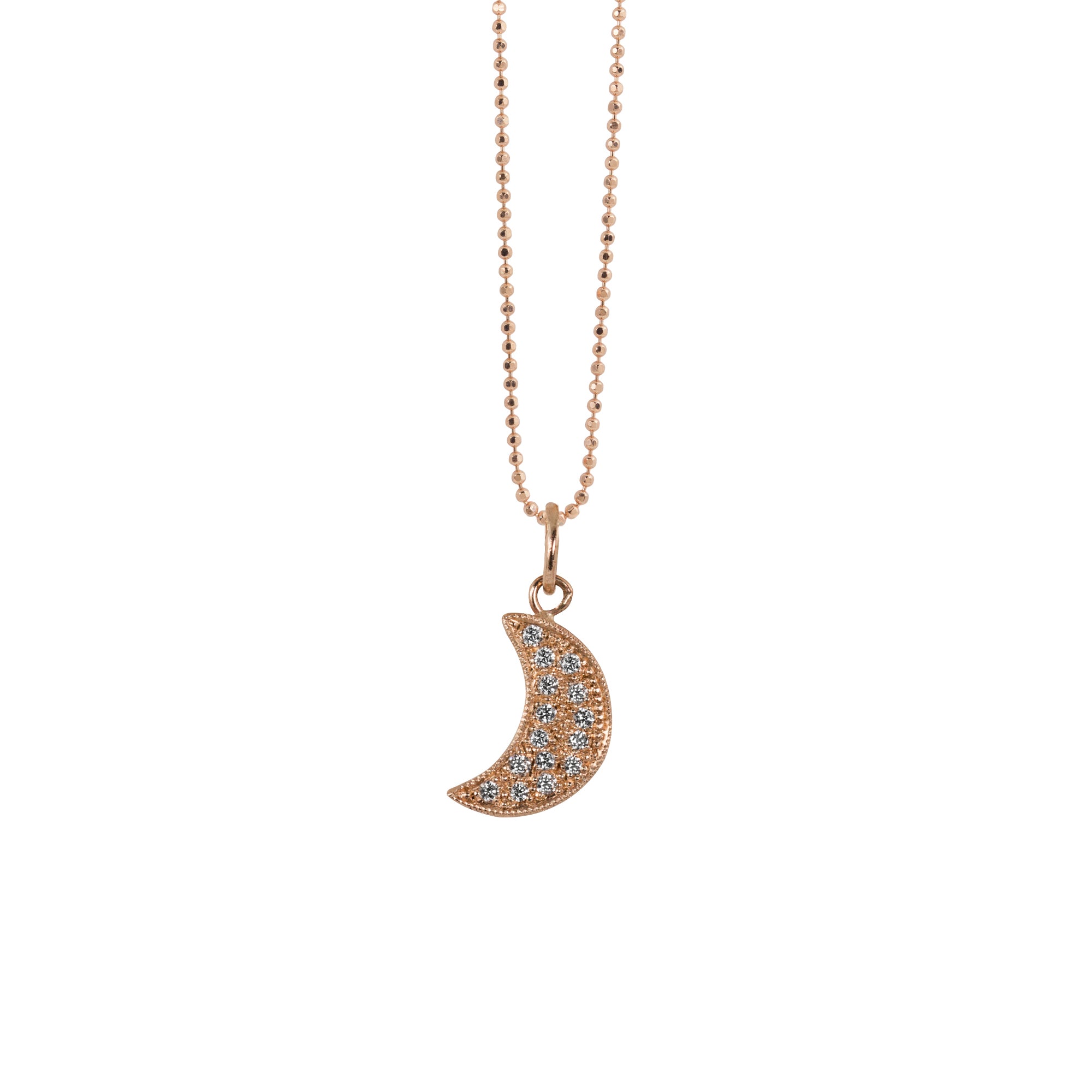 14k rose gold baby ALER moon charm with scattered diamonds