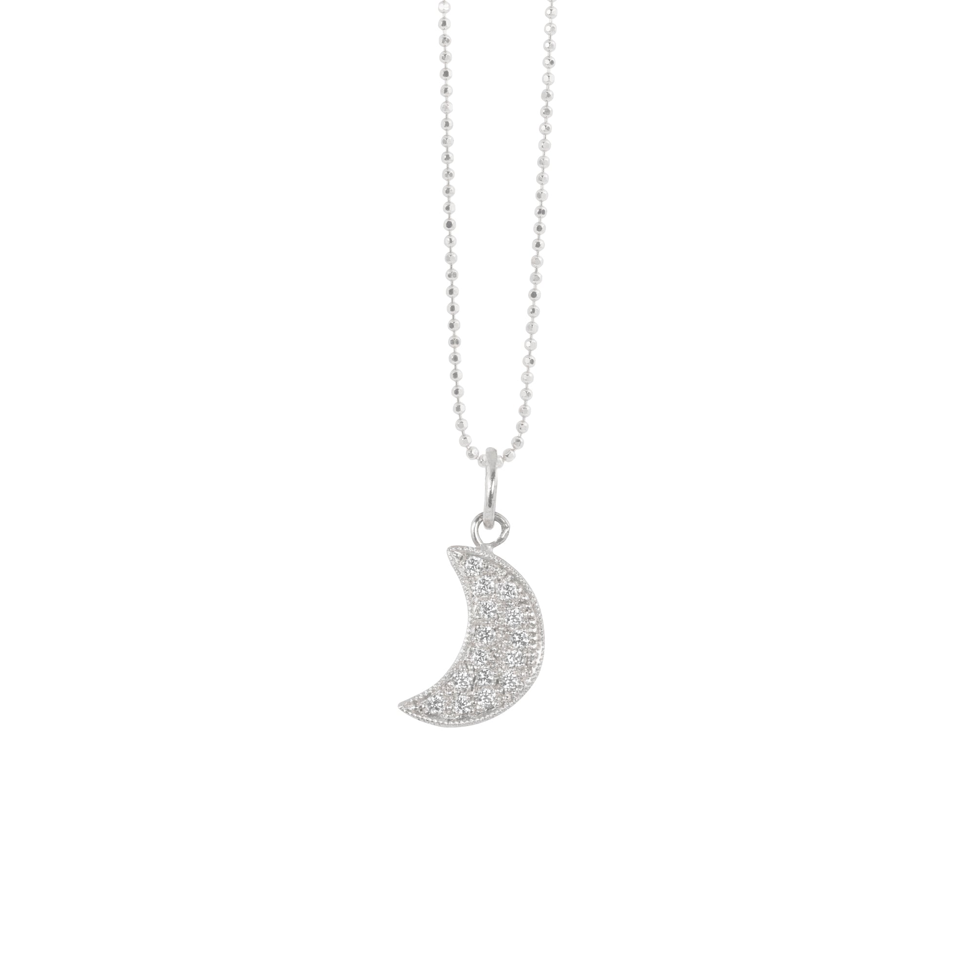 14k white gold baby ALER moon charm with scattered diamonds