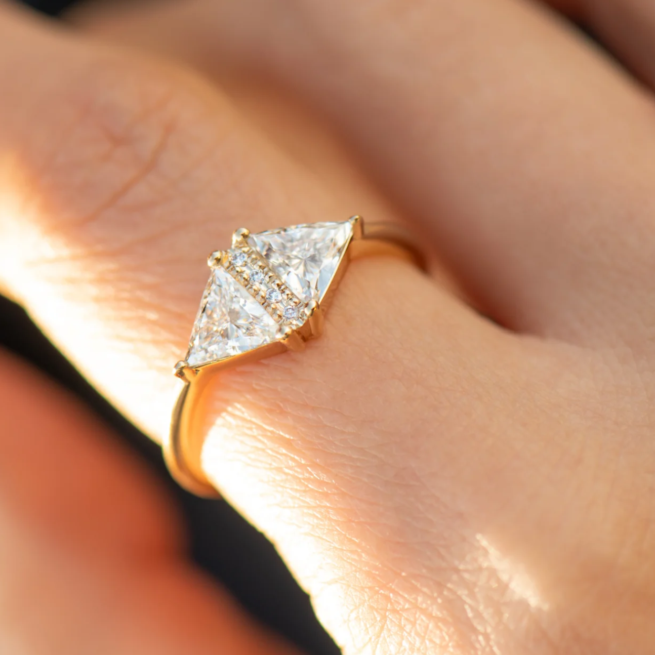 Rachelle Octagon Cut Green Emerald Trillion Diamond Trilogy Engagement Ring  - Alan Bick | Hatton Garden Jewellers - Est. 1968