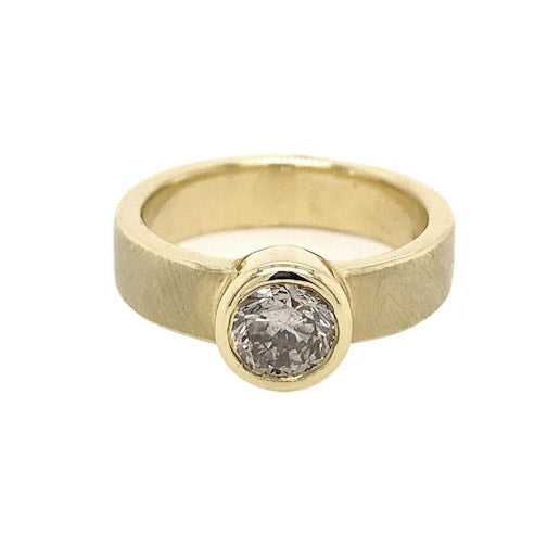 14k gold BC20 wide band ring with brilliant white diamond