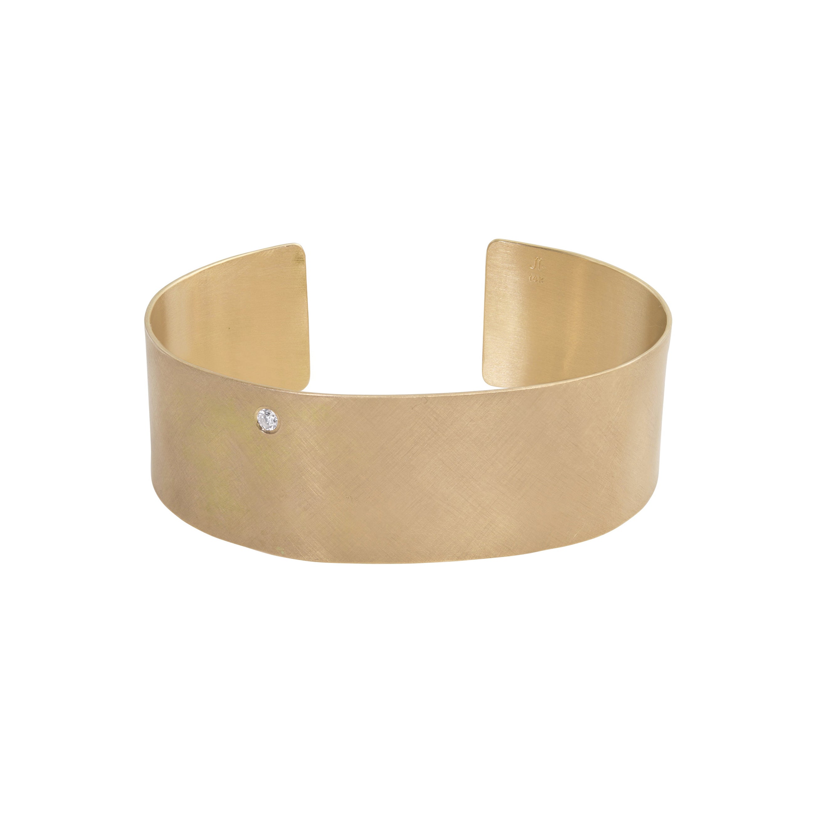 14k yellow gold BOLT wide cuff bracelet with one diamond