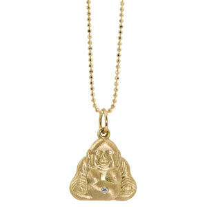 14k yellow gold small happy BUDA with diamond in belly