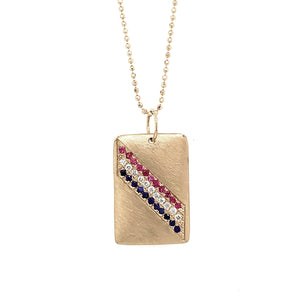 14k yellow gold CAVA pendant with mixed stripe of sapphires