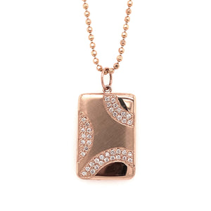 14k rose gold medium CAVE pendant with complimenting shiny and satin finish and waves of white diamonds