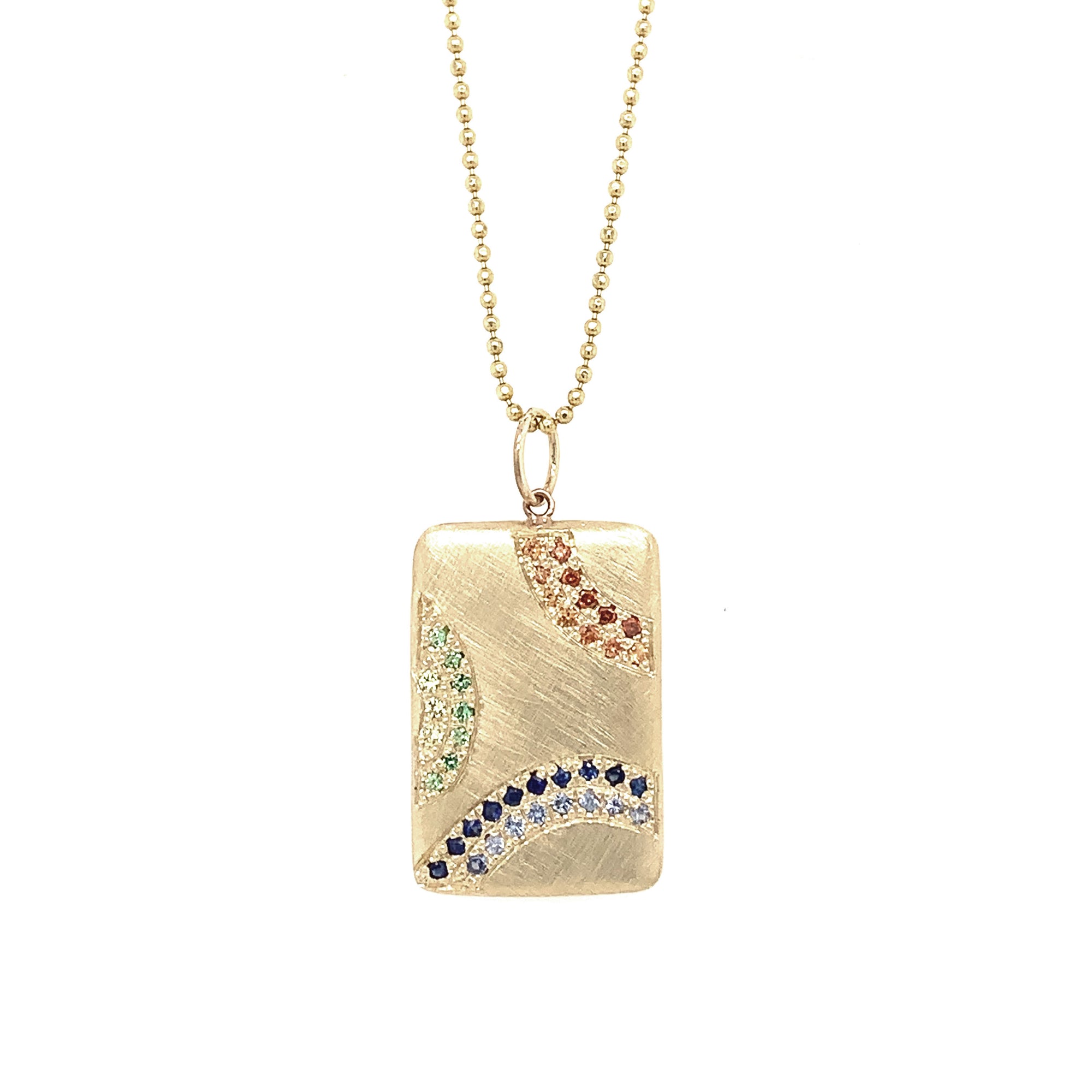14k yellow gold CAVE pendant with mixed sapphires