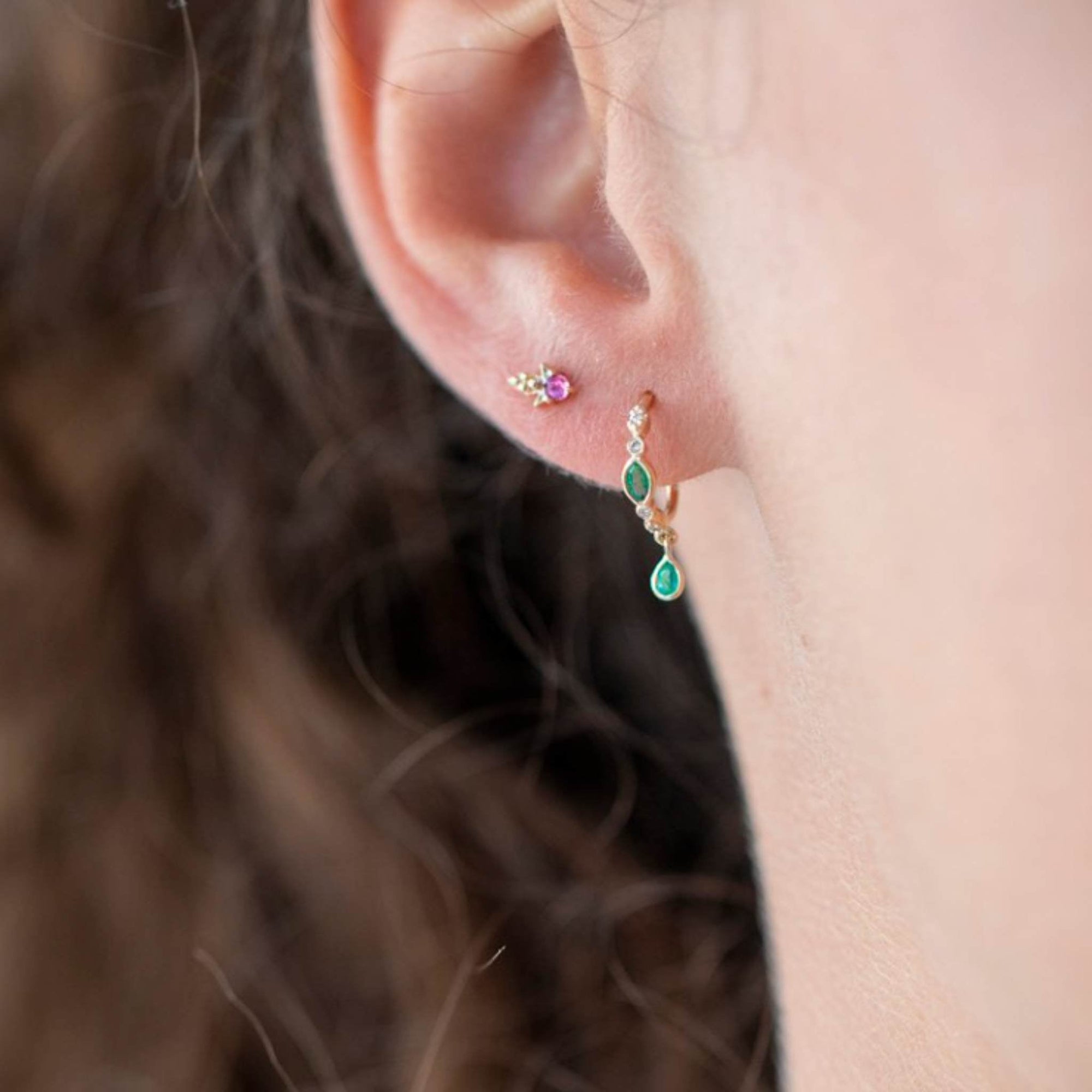 Celina Daoust Emeralds & Diamonds Hoop Earrings