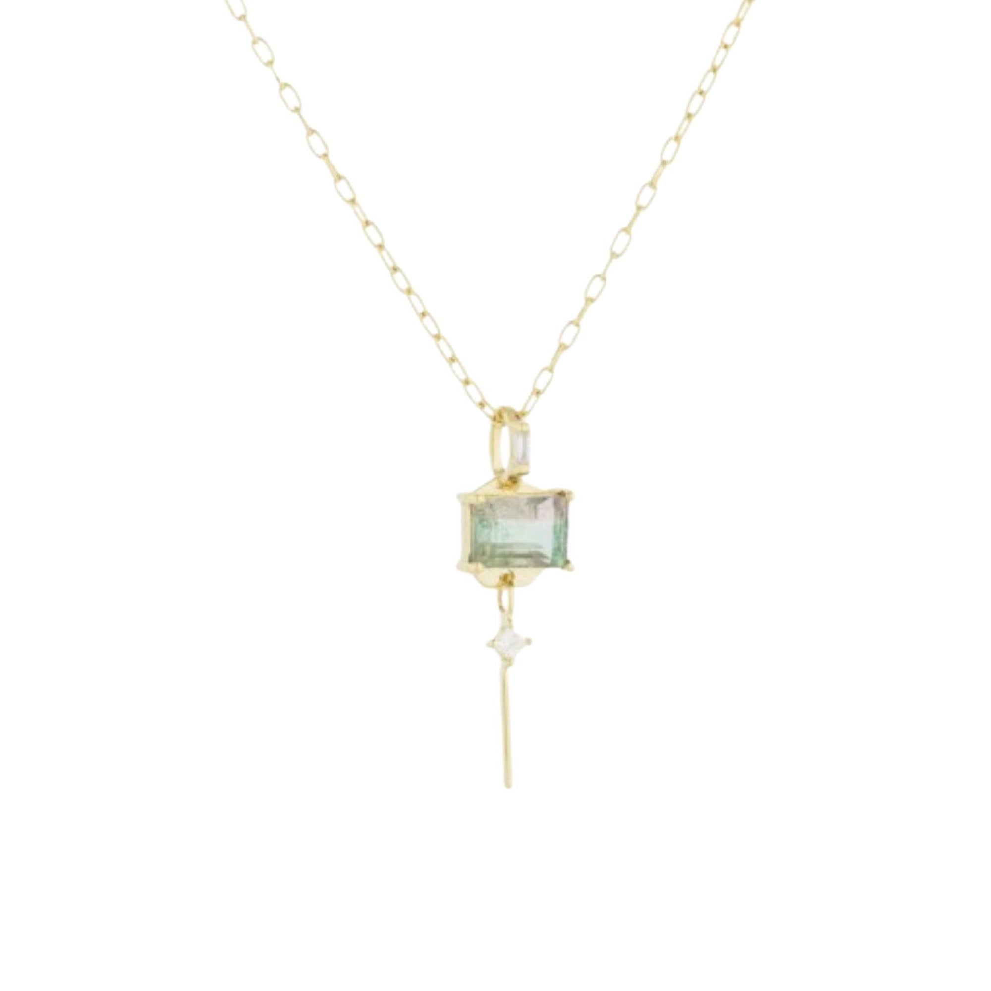 Celine Daoust Green Tourmaline Baguette & Diamond Necklace