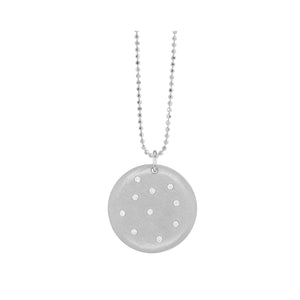 14k white gold CELA round pendant with scattered diamonds